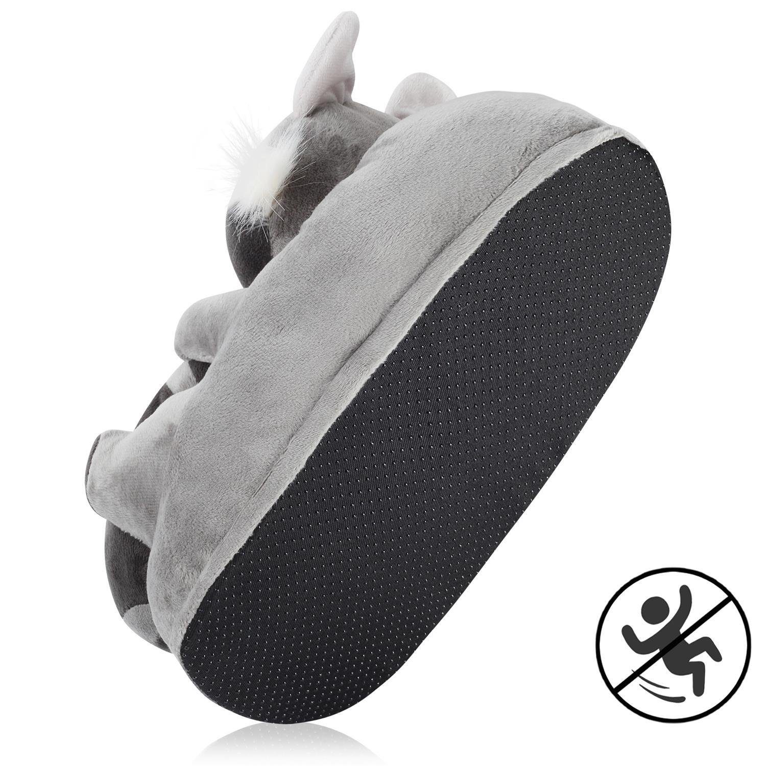 Corimori Tier Pantoffeln für Erwachsene Einheitsgröße 34-44 Plüsch Hausschuhe (Packung, Geschenk) EU Einheitsgröße 34-44, Waschbär Lina, für Kinder und Erwachse – Bild 3 von 5