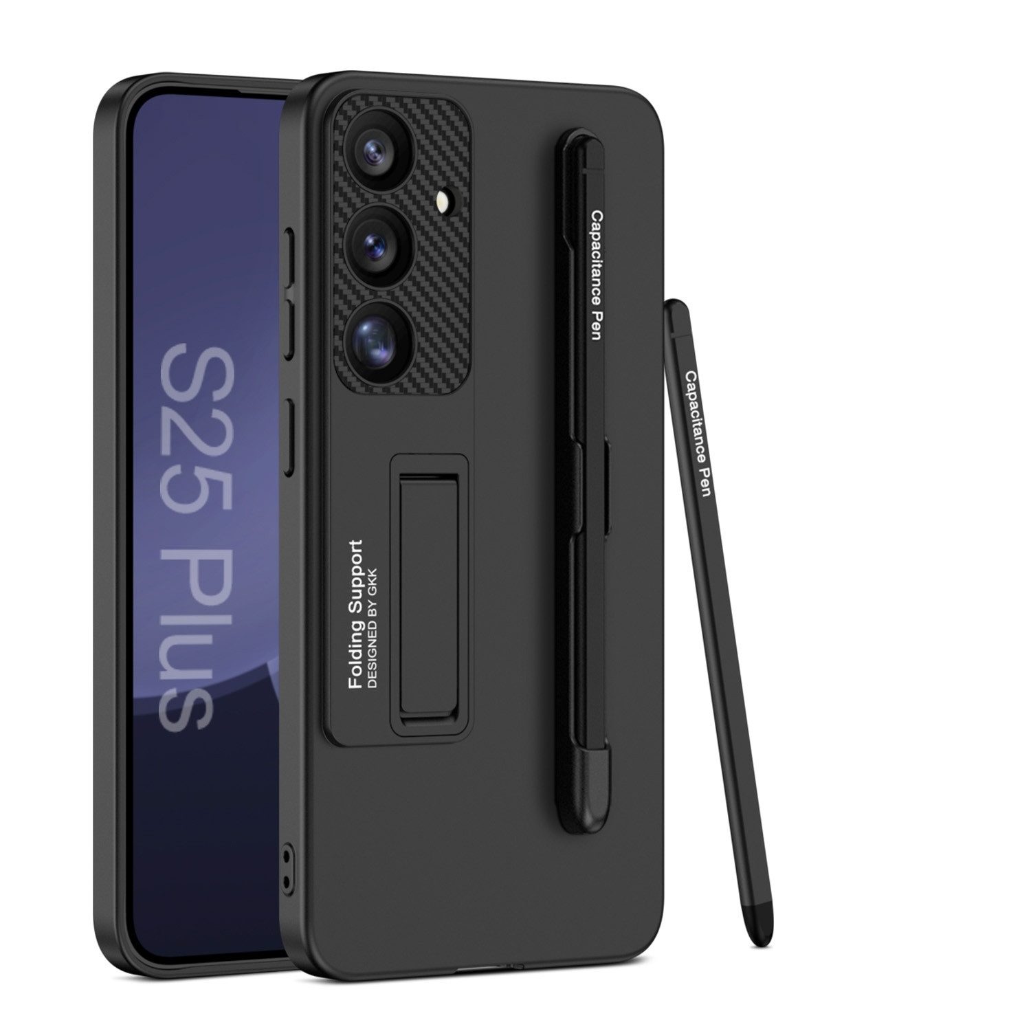 Handyhülle Für Samsung Galaxy S25 Plus GKK Hülle Stifthalterung + Stift Schwarz