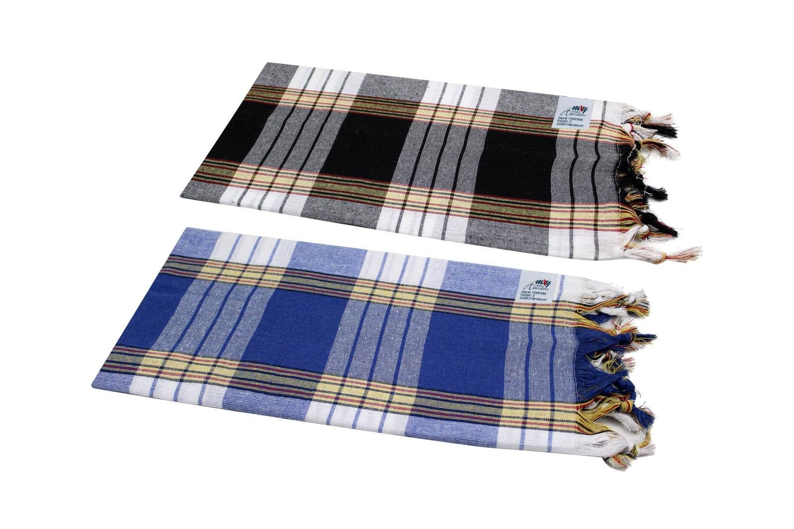 my Hamam Полотенца для хамама Hamamtuch Set 2 Stück kariert blau, schwarz, Baumwolle, Polyester (Spar-Set, 2-St), flach gewebt, vielseitig verwendbar