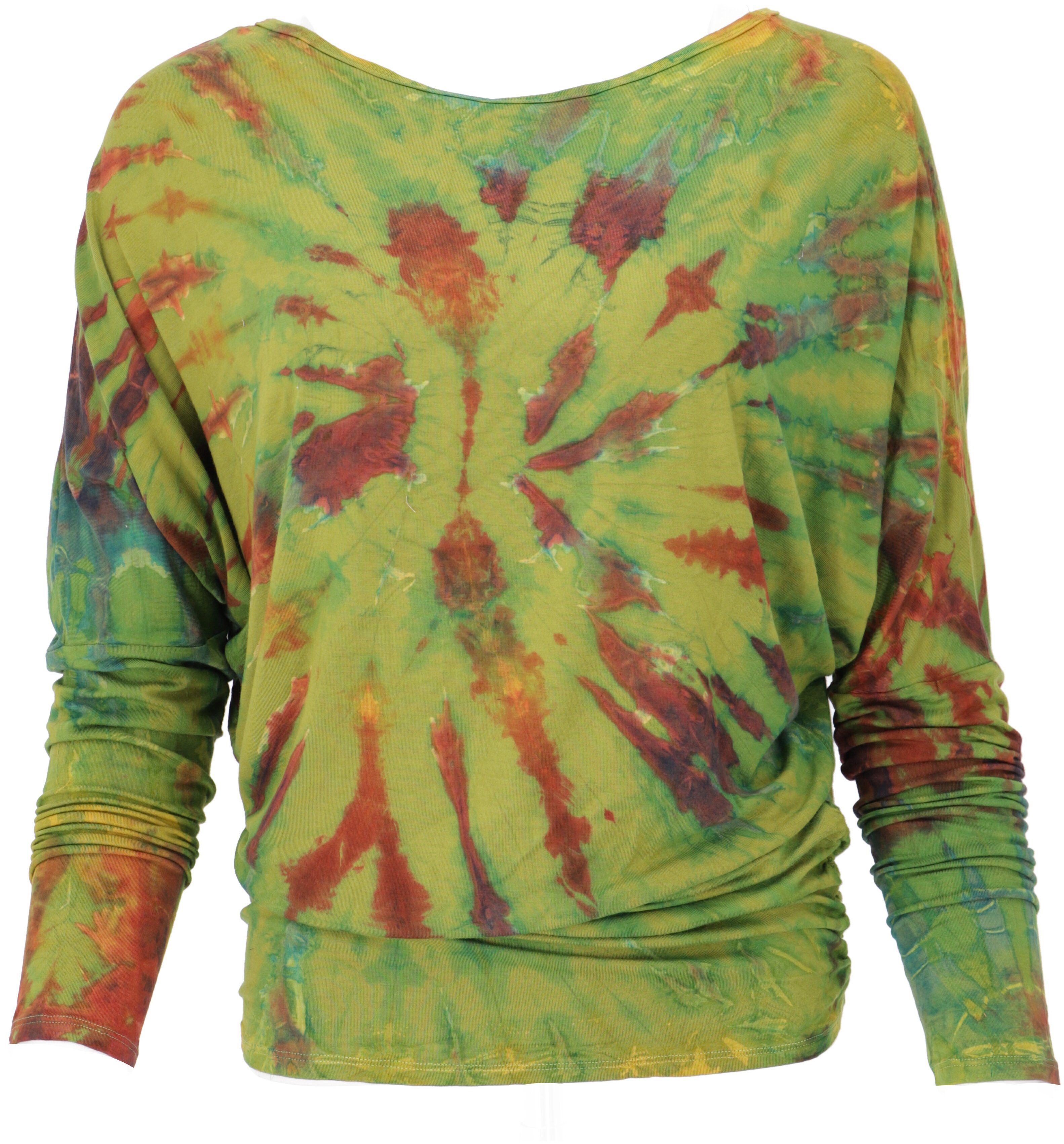 Guru-Shop Longsleeve Batik Hippie Shirt, Unikat Boho Langarmshirt.. alternative Bekleidung