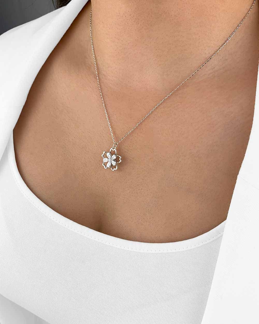 Kette mit Anhänger 'Bibi' Damen Halskette Silber 925 Blüten Anhänger Kristall