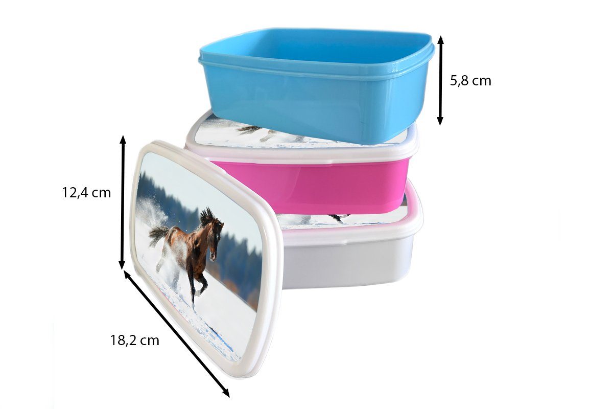 MuchoWow Lunchbox - Kinder Kunststoff, (2-tlg), weiß Jungs und Pferd für Brotdose, Brotbox Mädchen Winter, für Erwachsene, - und Schnee