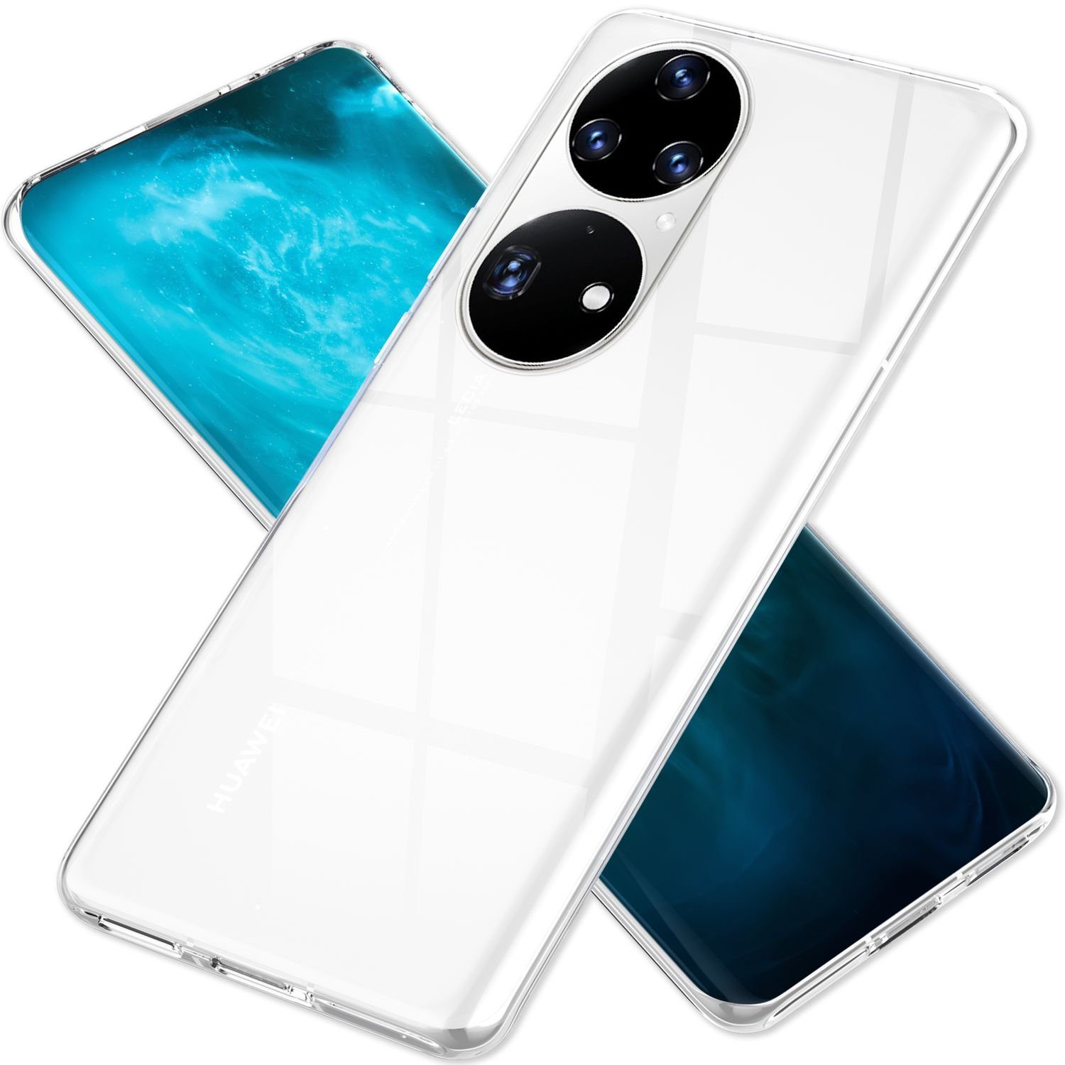 Nalia Smartphone-Hülle Huawei P50 Pro, Klare Silikon Hülle / Extrem Transparent / Durchsichtig / Anti-Gelb
