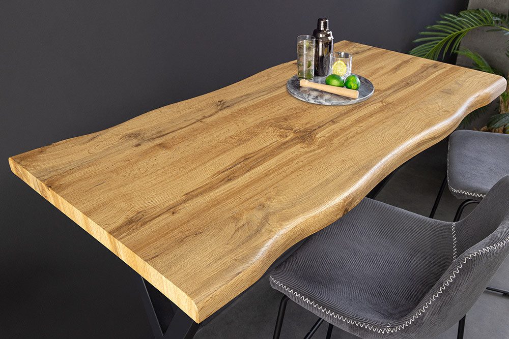 riess-ambiente Bartisch WILD 120cm braun/schwarz - Wildeichen-Design, X-Gestell, 4cm Baumkante (Einzelartikel, 1-St), Metall-Gestell & Industrial-Design - ideale Größe für Deine Küche