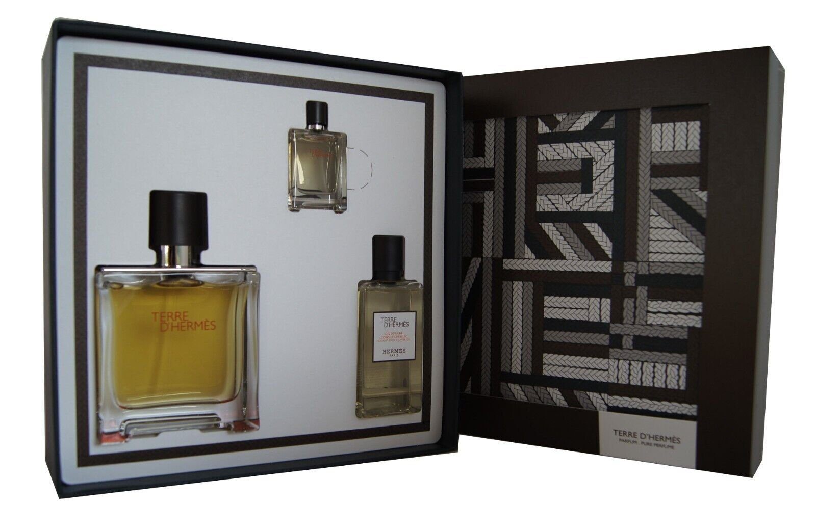 Terre D`Hermes 75ml. & HERMÈS + 1-tlg. Duft-Set Perfume 40ml., 5ml. Shower Hermes Pure Gel