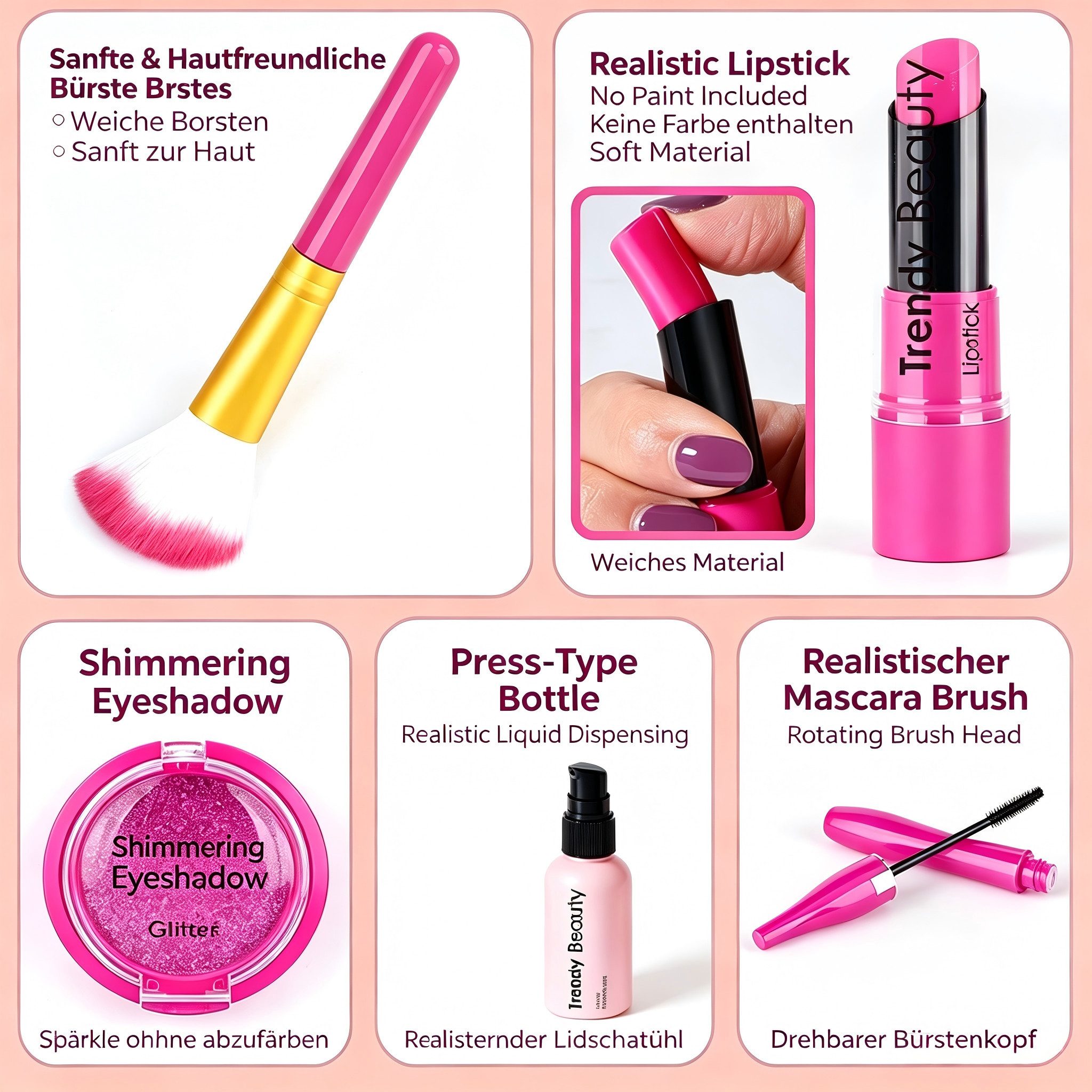 Toomoke Lernspielzeug Kinderschminke Geschenke Lernspielzeug spielzeuge für Mädchen (22-St), Realistisches Make-up-Spielset, 22-St., Kinder Rollenspiel Set), waschbares Zubehör Makeup Spielzeug Kreativset