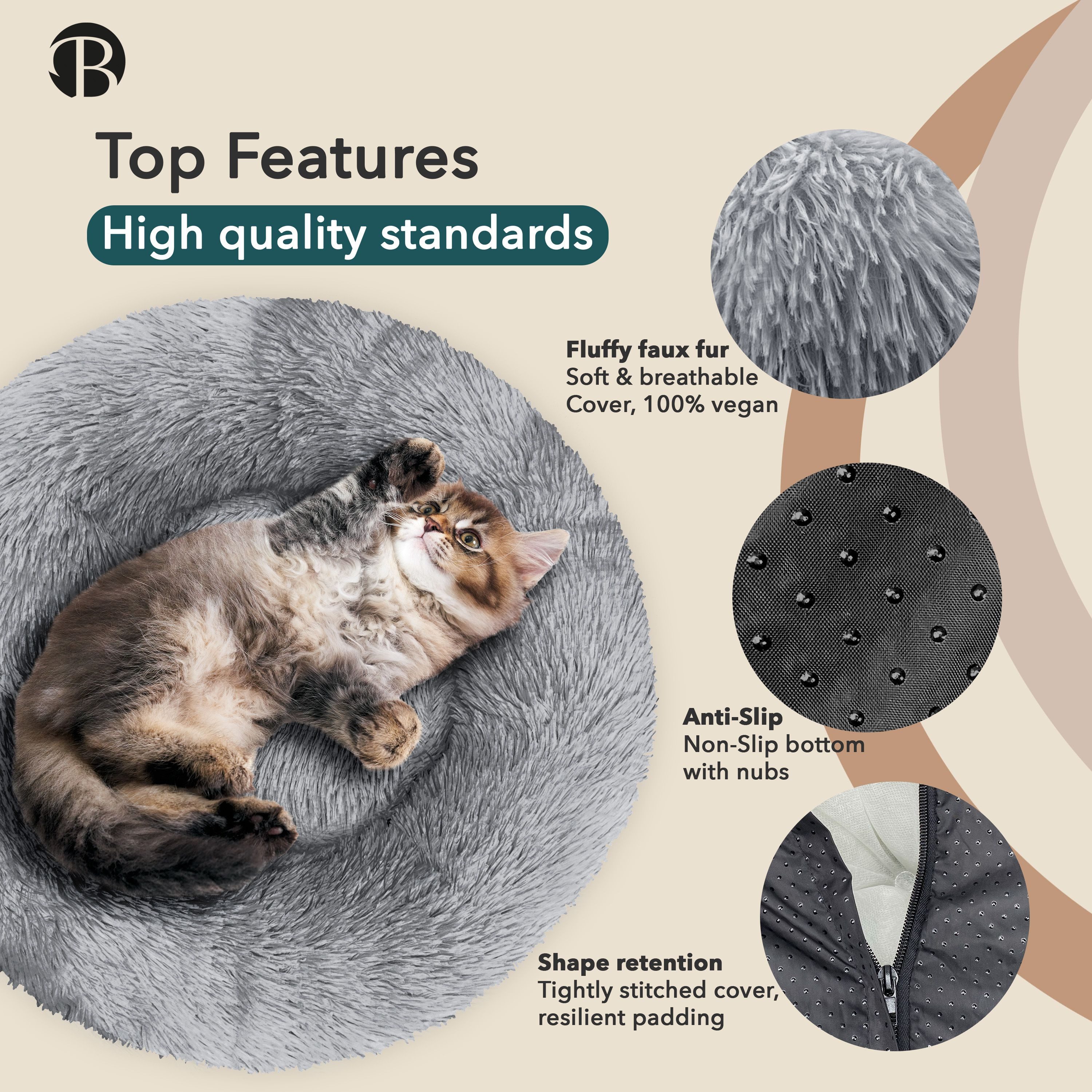 Bluzelle Tierbett Premium Hundebett Hundekissen Donut / Katzenbett Katzenkissen / XXS, Flauschig Kuschelig Weiches Kunstfell, für Kleine Hunde / Hundekorb / Run – Bild 2 von 5