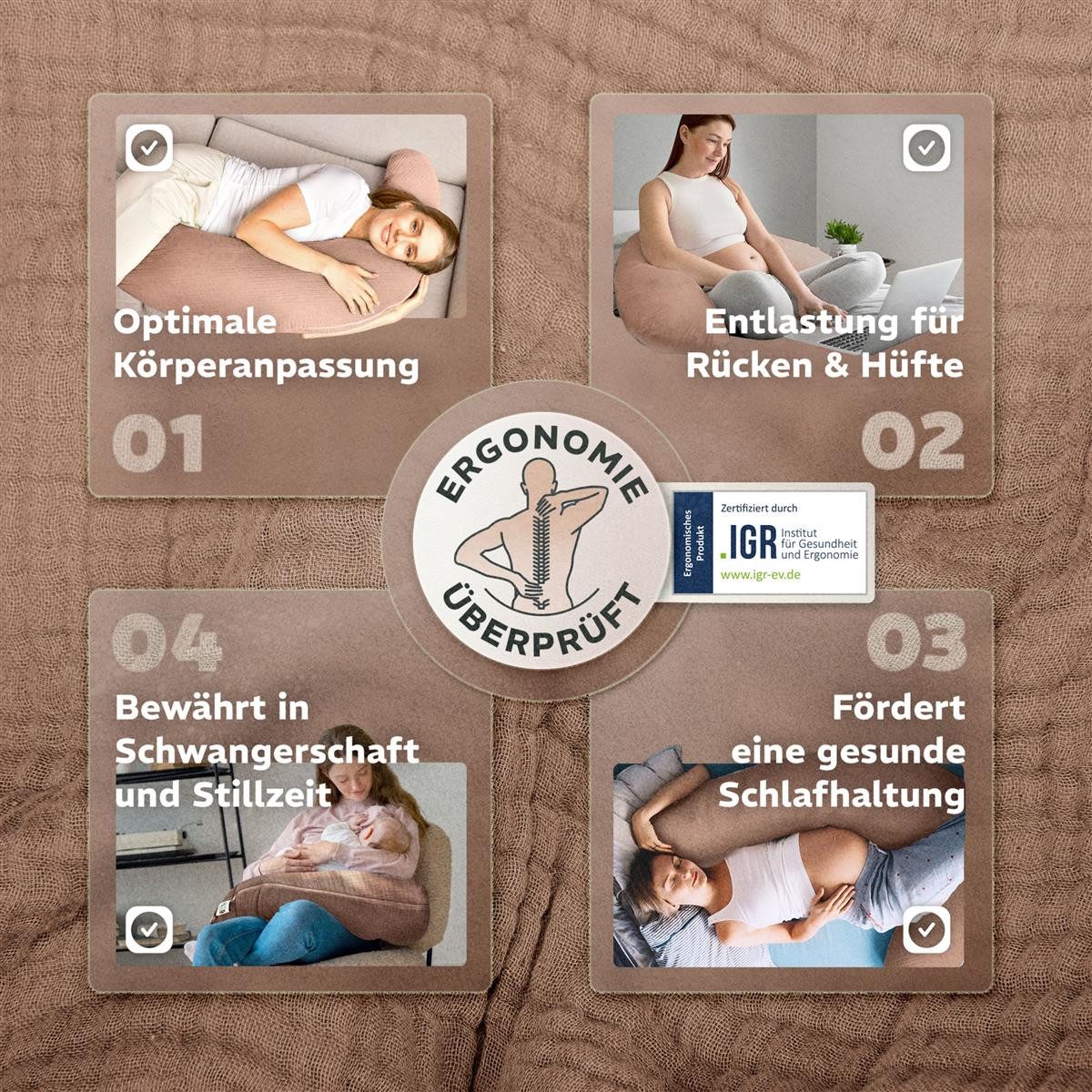 SEI Design Stillkissen Seitenschläferkissen Babynestchen Kuschelnest XXL Musselin Bezug, Schwangerschaftskissen mit Bezug, 1-tlg., Schwangerschaftskissen mit Be – Bild 5 von 5