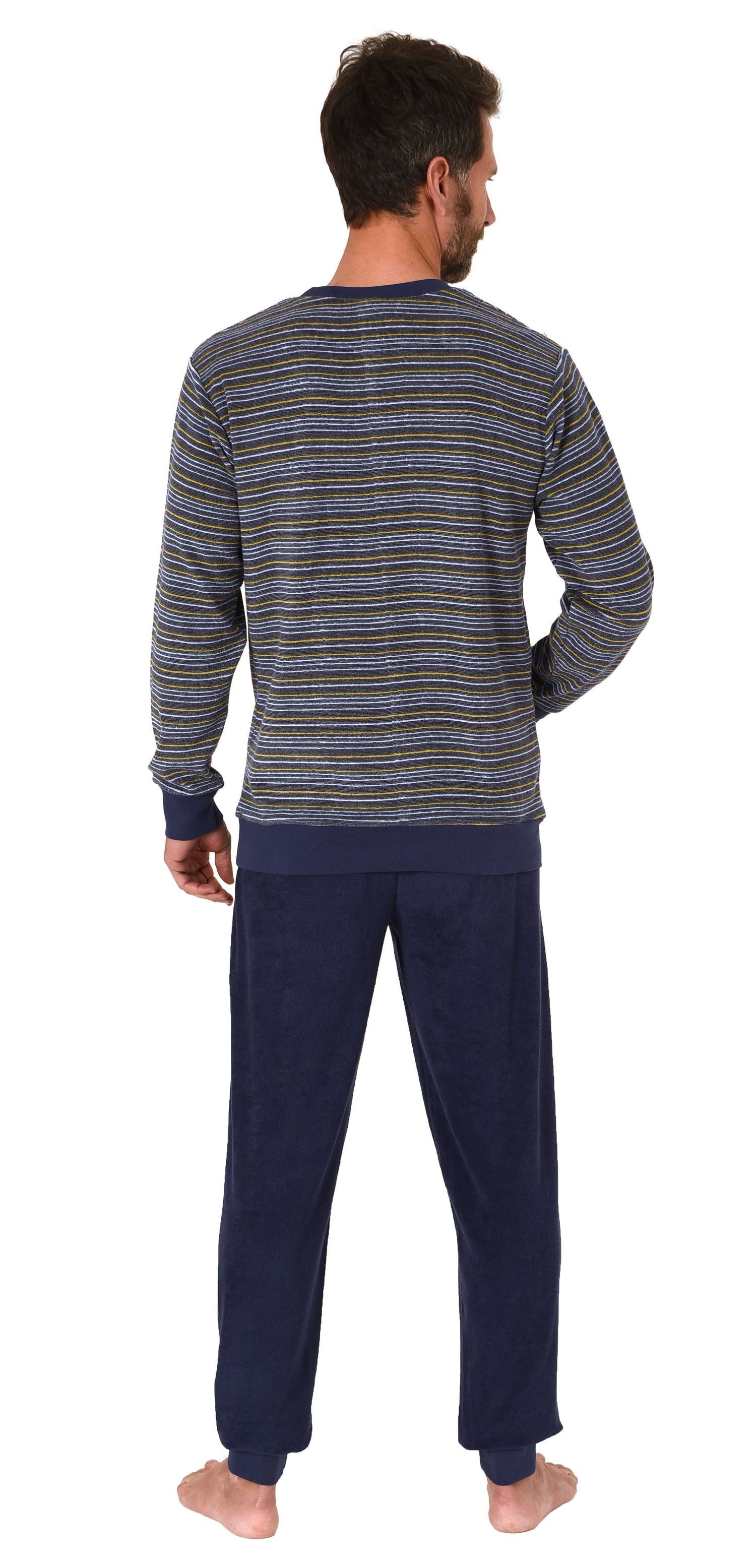 Normann Pyjama Herren Frottee Schlafanzug lang, Pyjama mit feinem Ringel-Muster