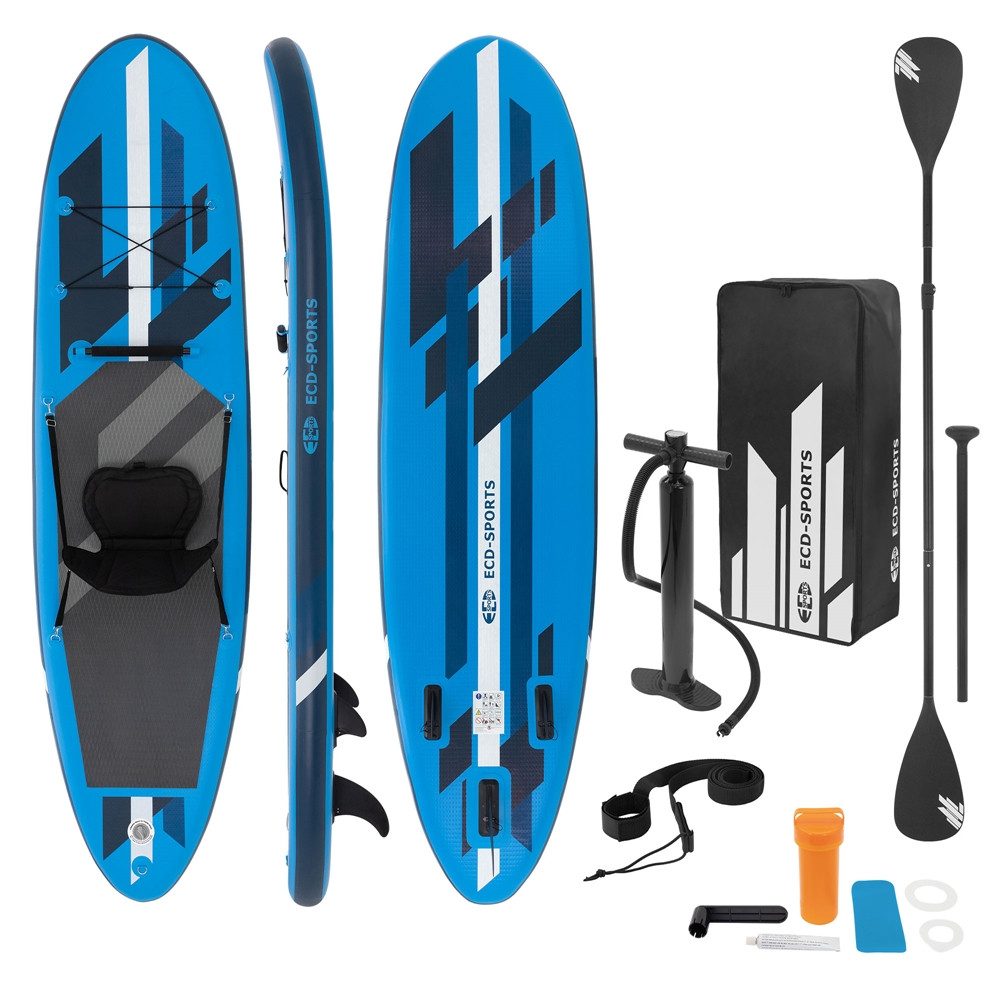 ECD Germany SUP-Board Aufblasbares SUP Board mit Kajaksitz inkl Komplett Set Paddle Board, (mit Kajaksitz), Aufblasbares Surfboard Blau mit Kajaksitz & Anti-Rutsch Belag
