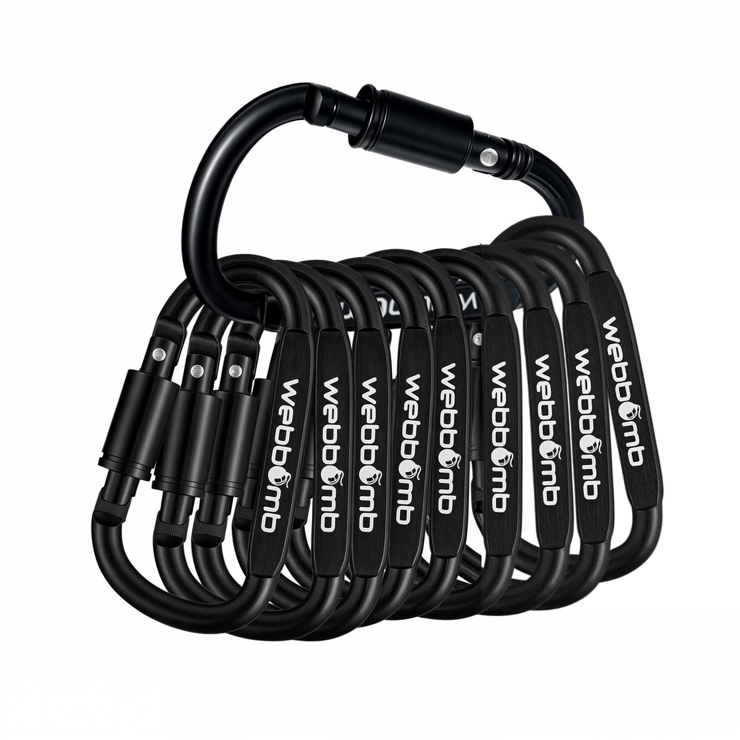 WEBBOMB Karabiner 10 x Bunte Karabinerhaken 6,7/ 8cm Schlüsselanhänger für Camping Sport