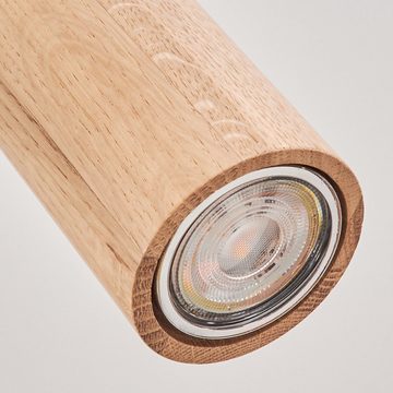 hofstein Hängeleuchte Hängelampe aus Metall/Holz in Schwarz/Natur, LED wechselbar, 2700 Kelvin, mit rundem Schirmen (6,5cm), Höhe max. 106cm, 4x GU10, 350 Lumen