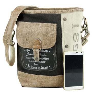 Sunsa Umhängetasche Crossbody Bag aus Canvas & Leder Vintage Tasche Sie/ Ihn Umhängetasche, Vintage Druck am Frontfach