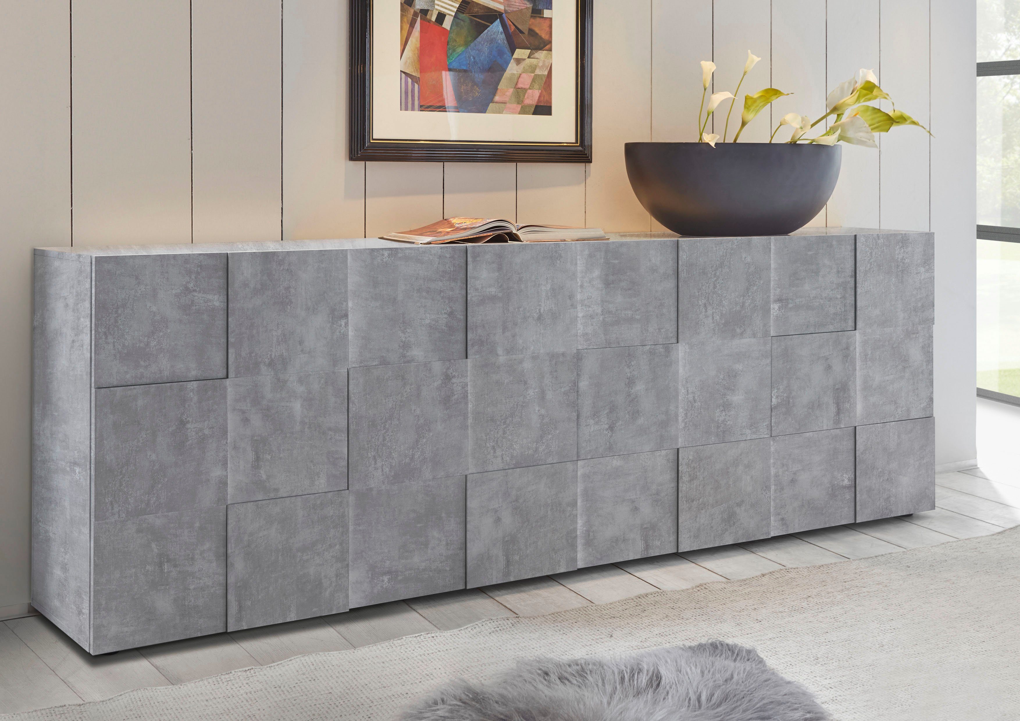 INOSIGN Sideboard Dama Breite 241, Kommode 4 Türen, Anrichte, Front in 3D-Optik, viel Stauraum, verschiedene Farben