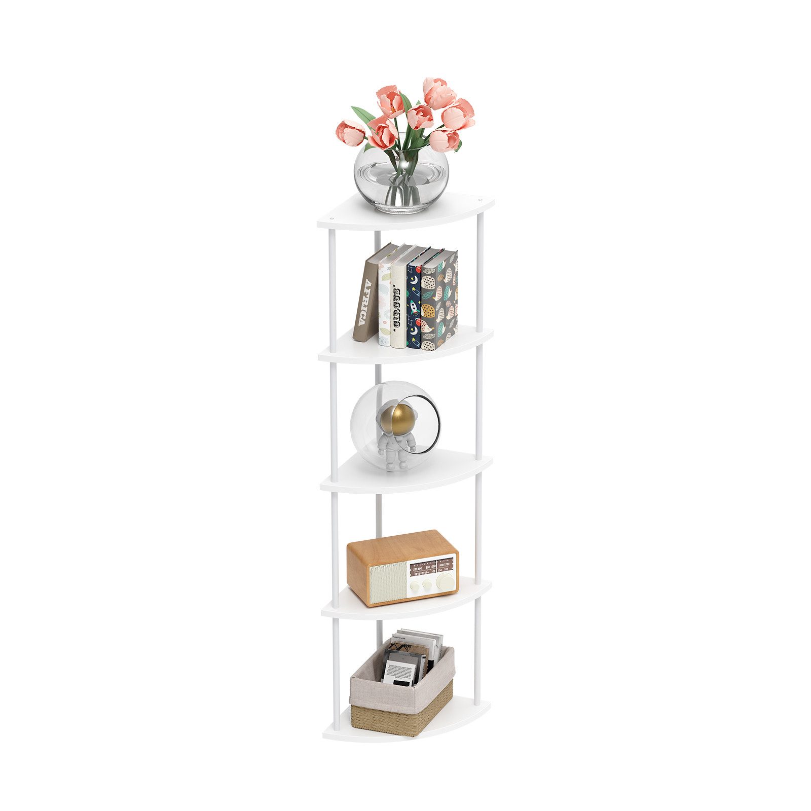 JEOBEST Eckregal Bücherregal mit 5 Ebenen, Aufbewahrungsregal, Pflanzenregal, H: 124cm, Industrial-Design, mit Stahlrahmen