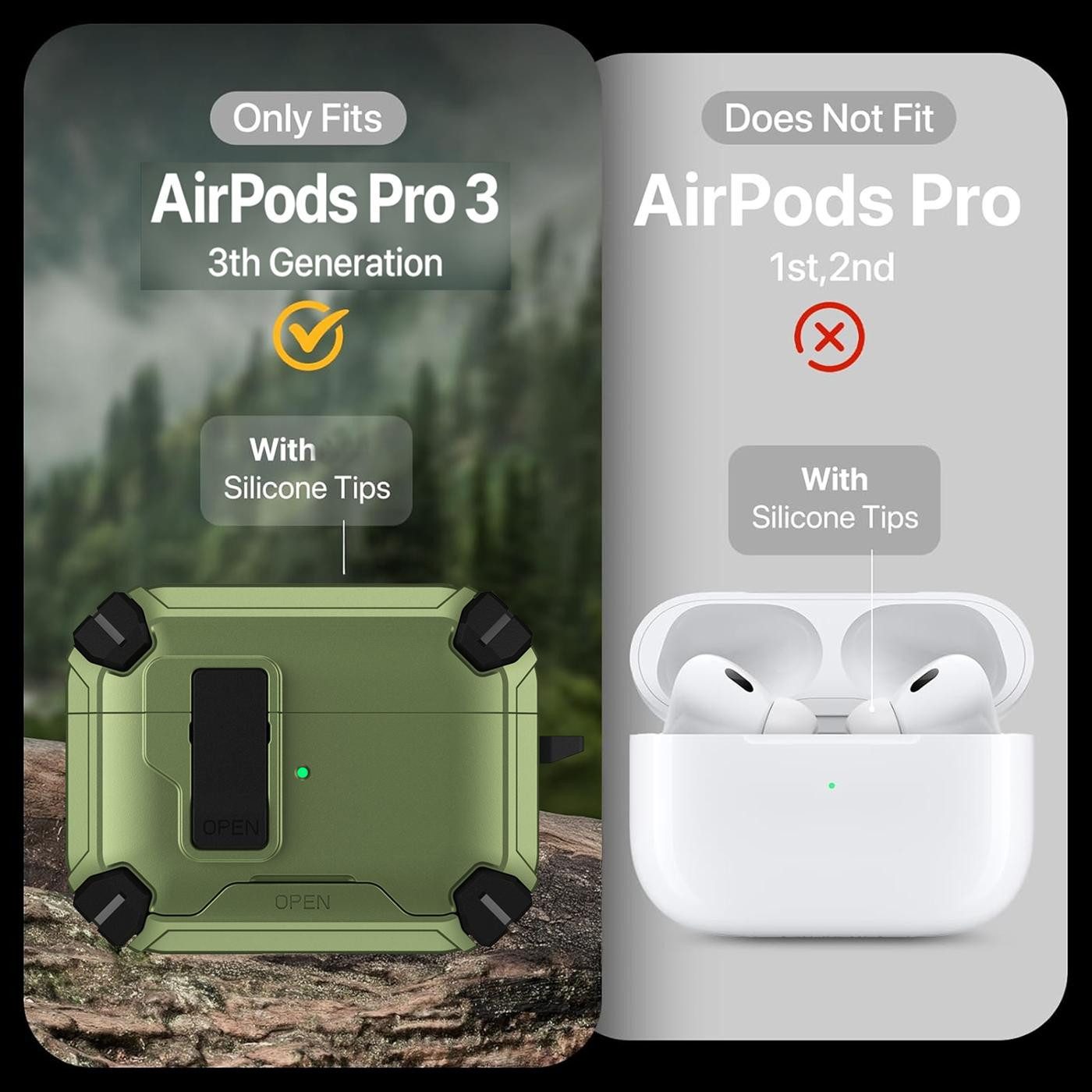 CoolGadget Kopfhörer-Schutzhülle Defender Hülle für Apple AirPods Pro 3 magnetisch mit Karabiner, 360° Full-Body Case Schutzhülle Handy Standfunktion magnetisch – Bild 3 von 5