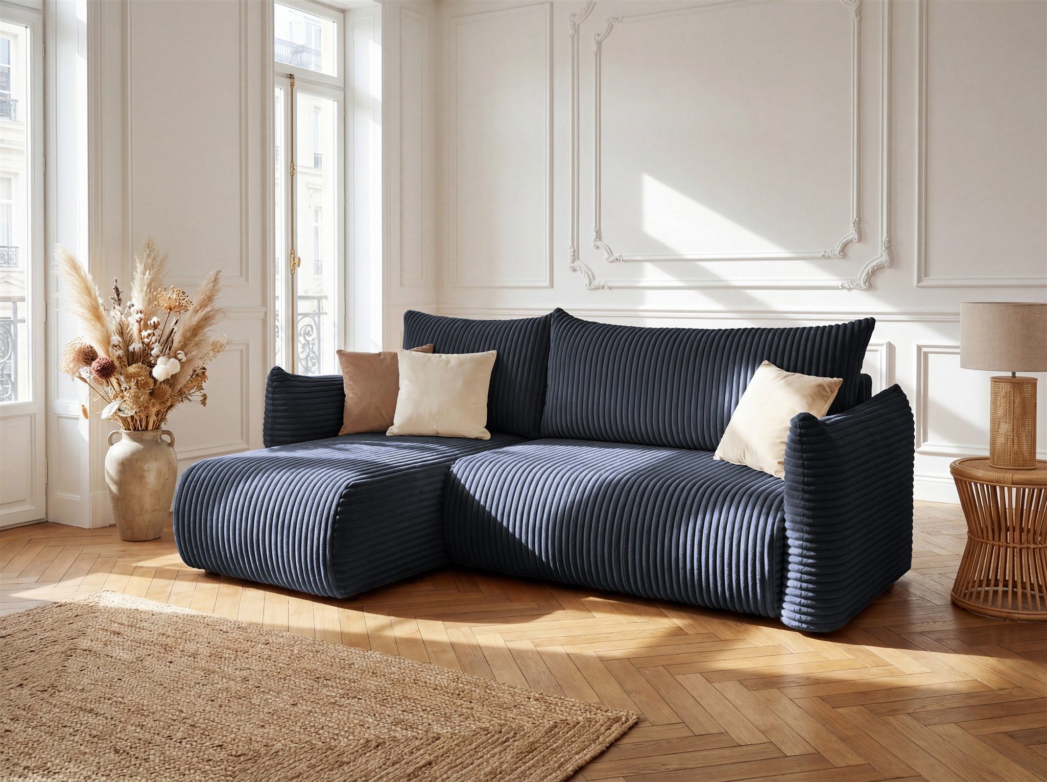Fun Möbel Ecksofa Schlafsofa MAILAND XS mit Ottomane in Stoff Tilia, mit Bettkasten, Ottomane Links oder Rechts