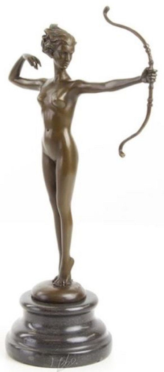 Casa Padrino Dekofigur - Bogen Dekofigur Luxus Figur cm Accessoires - Deko mit 30,9 mit H. Bronze Bronze Skulptur - x Luxus x 9,9 17 Frau Marmorsockel