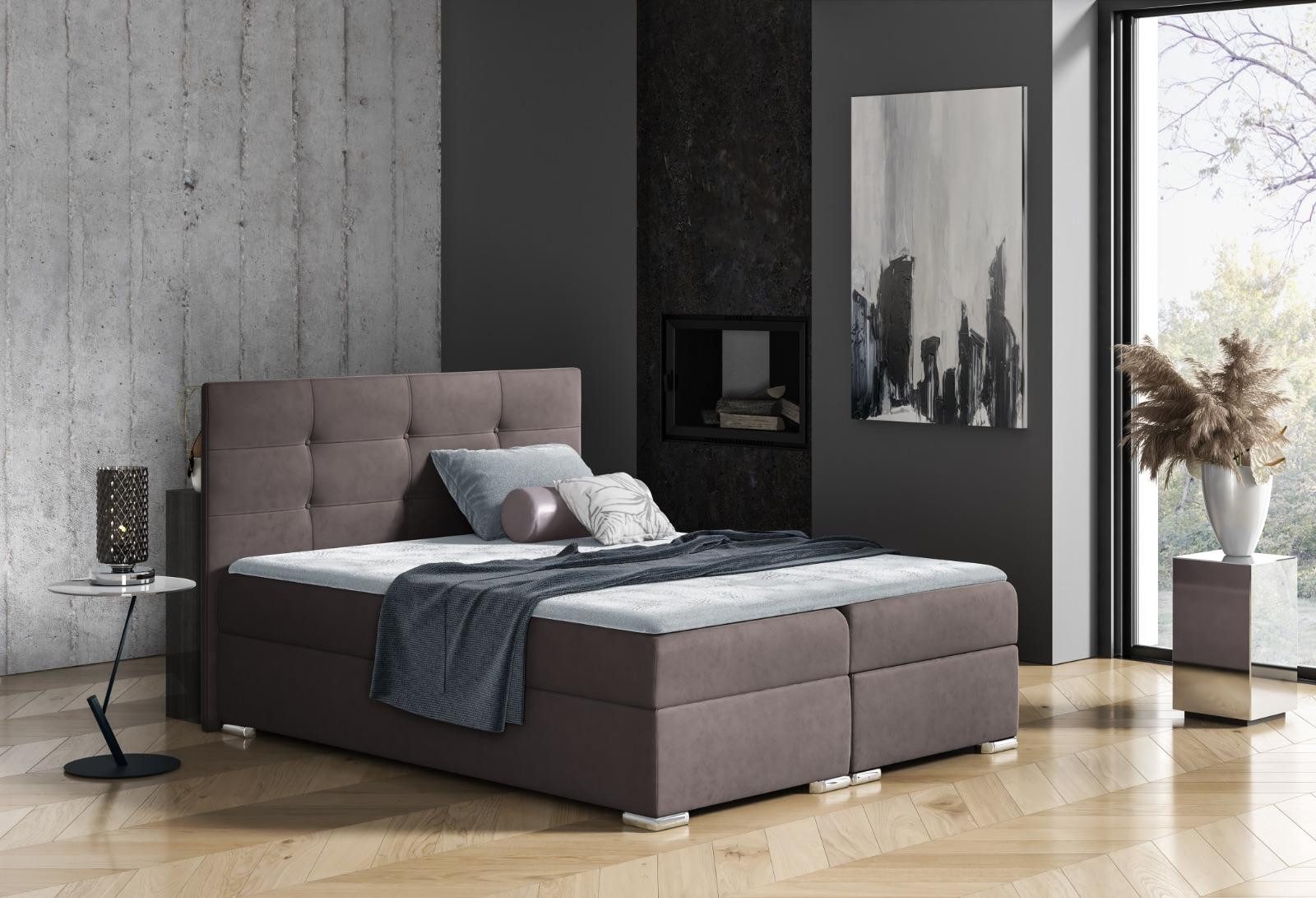 JVmoebel Boxspringbett Boxspringbett mit Bettkasten für Schlafzimmer in Grau, Doppelzimmer, Made in Europa