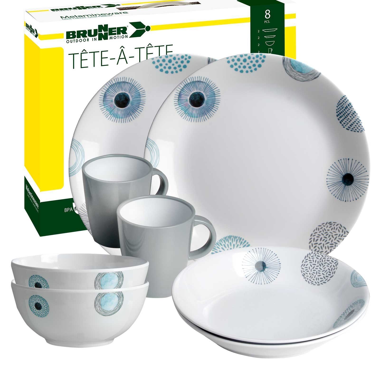 BRUNNER Geschirr-Set BRUNNER Melamin Campinggeschirr Set DEEP SEA (8, 12, 16, 36-Teile) (8-tlg)