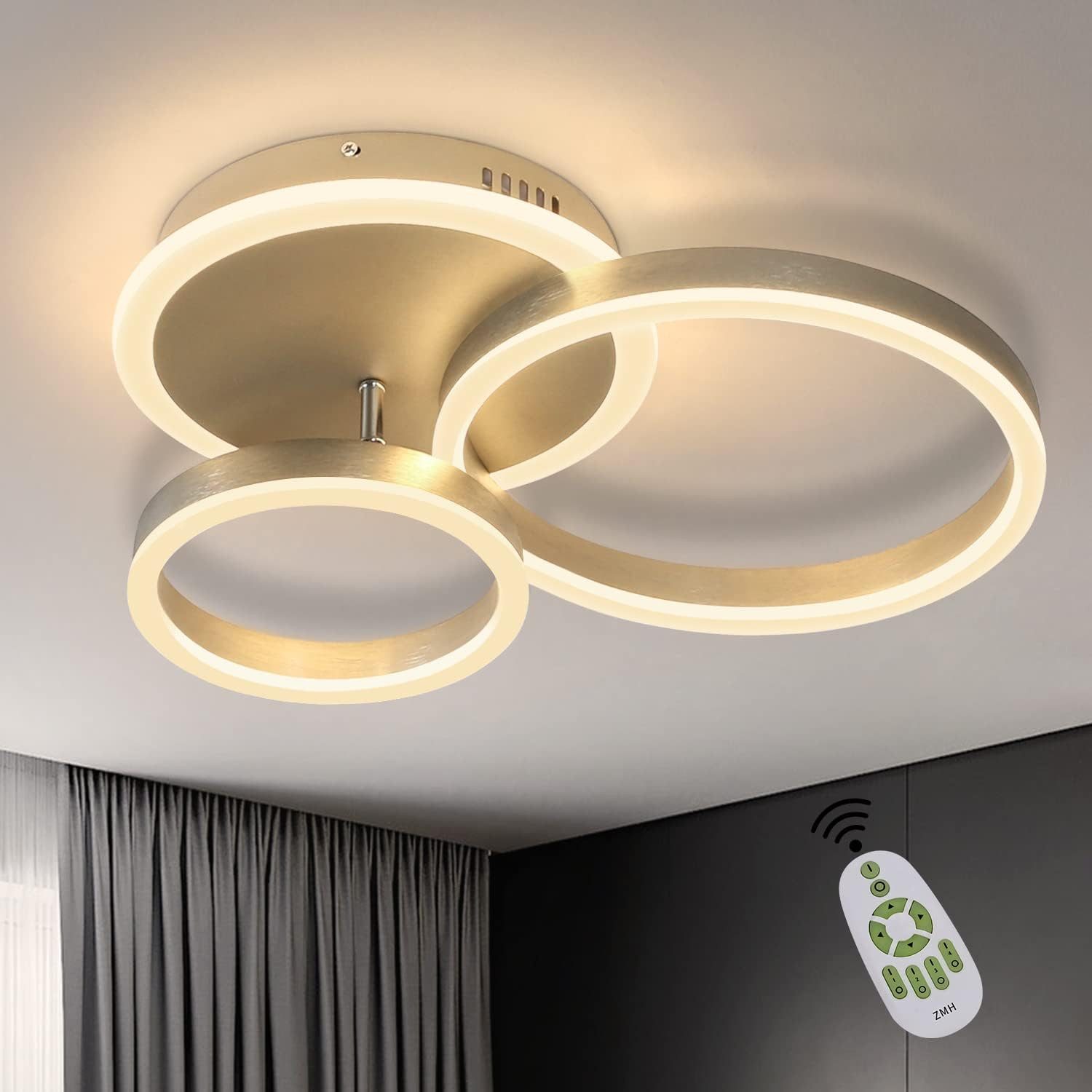 ZMH LED Deckenleuchte Wohnzimmer 3 Ring Deckenlampe Dimmbar Fernbedienung I günstig online kaufen