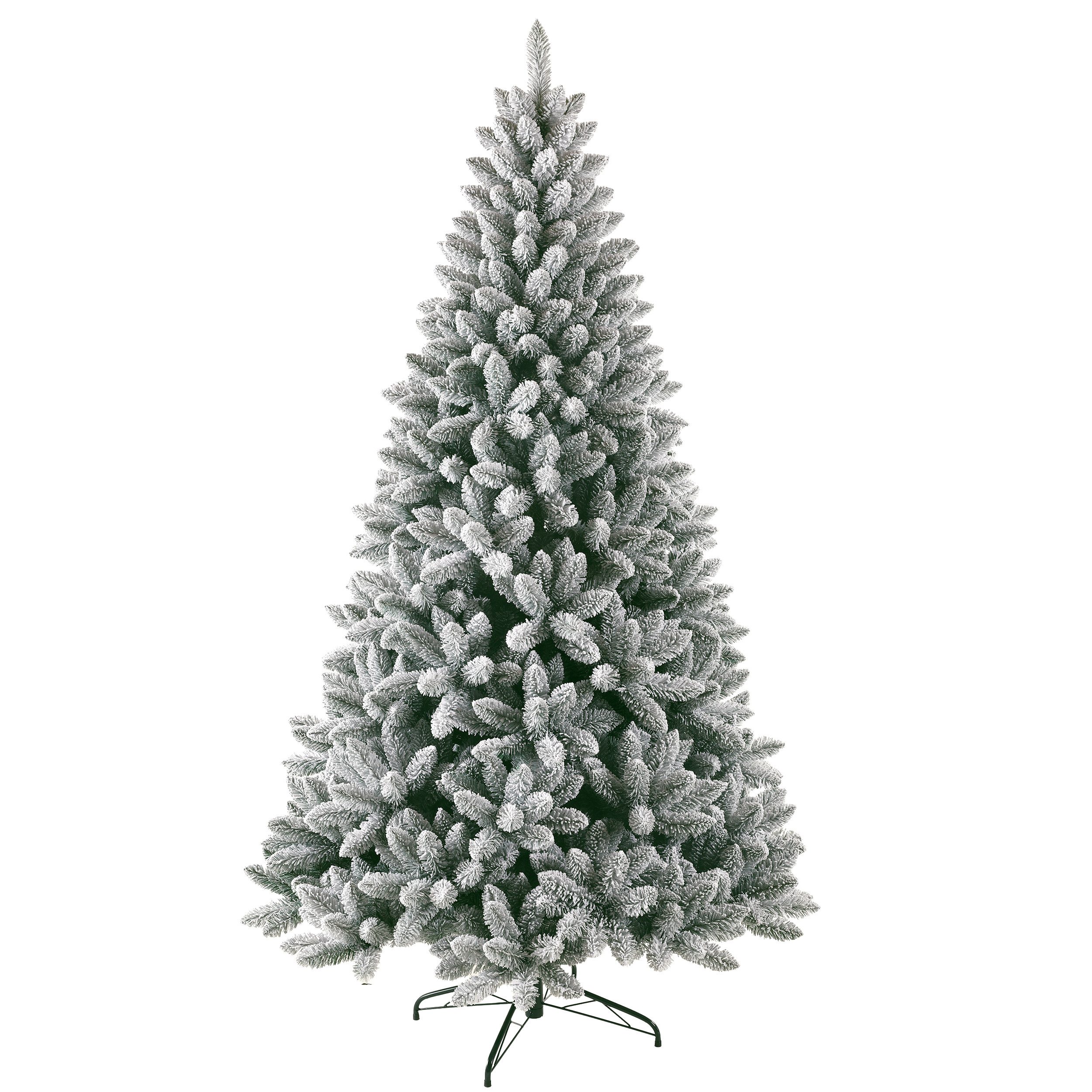 Künstlicher Weihnachtsbaum Tannenbaum mit Lichterkette, Schnee, 180cm, 100% PVC