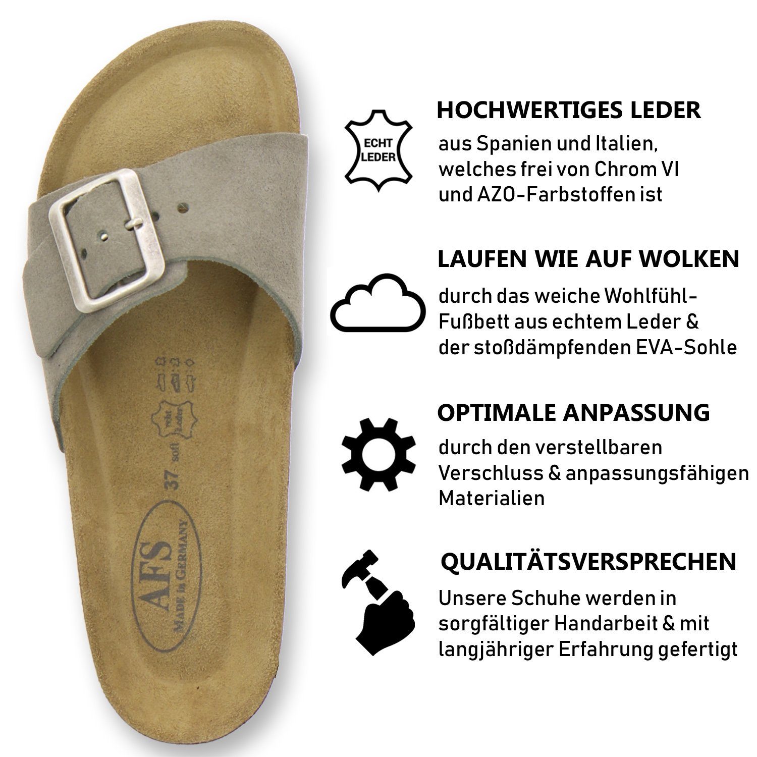 2112 Leder, Pantolette Damen antilope in Made aus Pantoletten für sommerliche AFS-Schuhe Germany