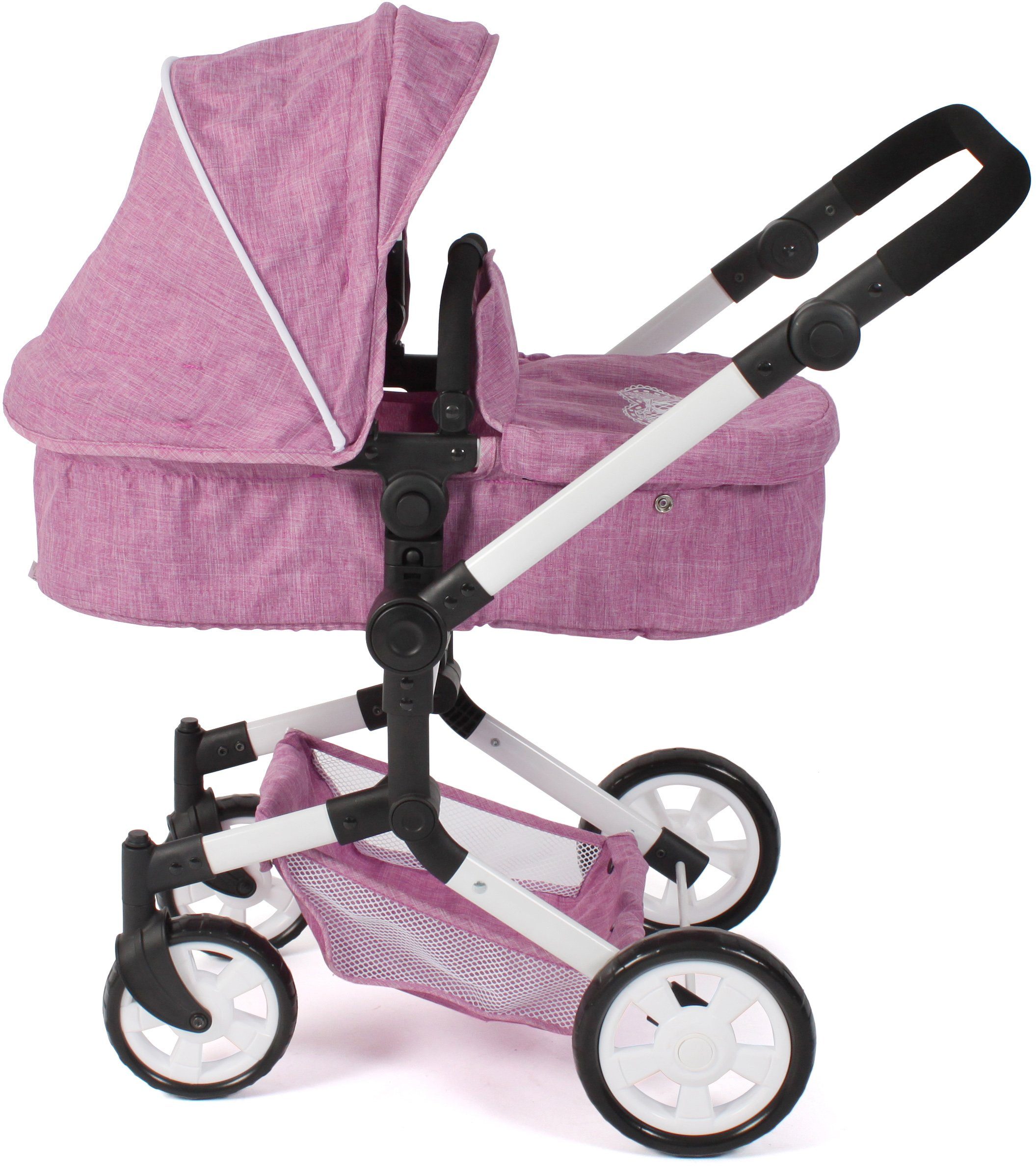 CHIC2000 Kombi-Puppenwagen Linus, Jeans Pink, (Set), mit Babywanne und Autositz