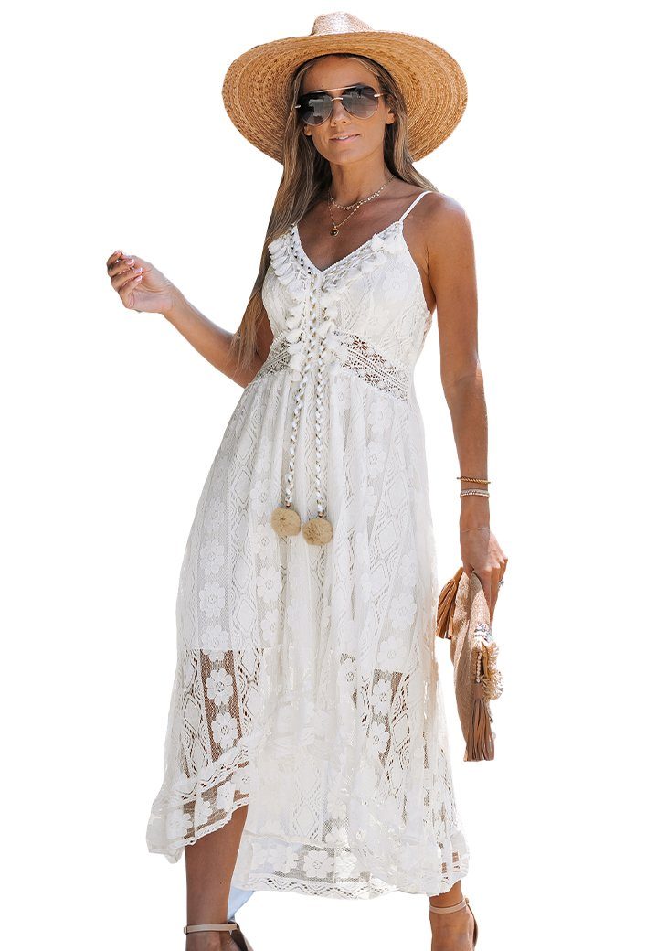 Cupshe Strandkleid Ditsy Slip-Kleid mit V-Ausschnitt und Schnürung Rüsche