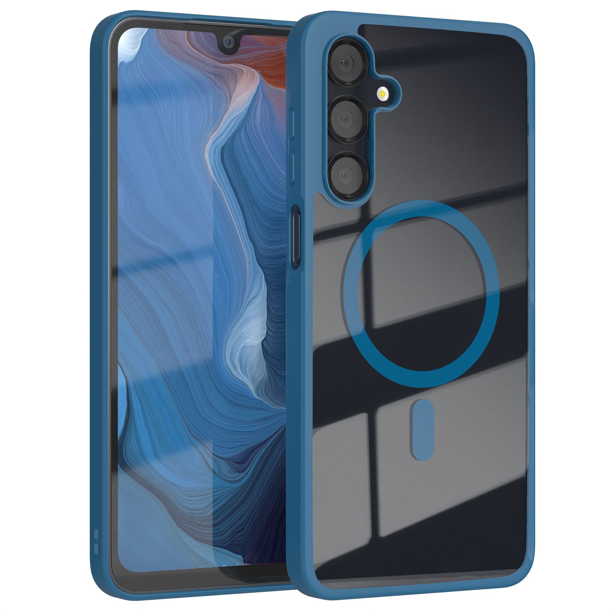 EAZY CASE Handyhülle Transparente Hülle MagSafe Samsung Galaxy A16 5G 6,7 Zoll, Silikon Handyhülle, Schutzhülle mit Kameraschutz, Etui magnetisch Blau