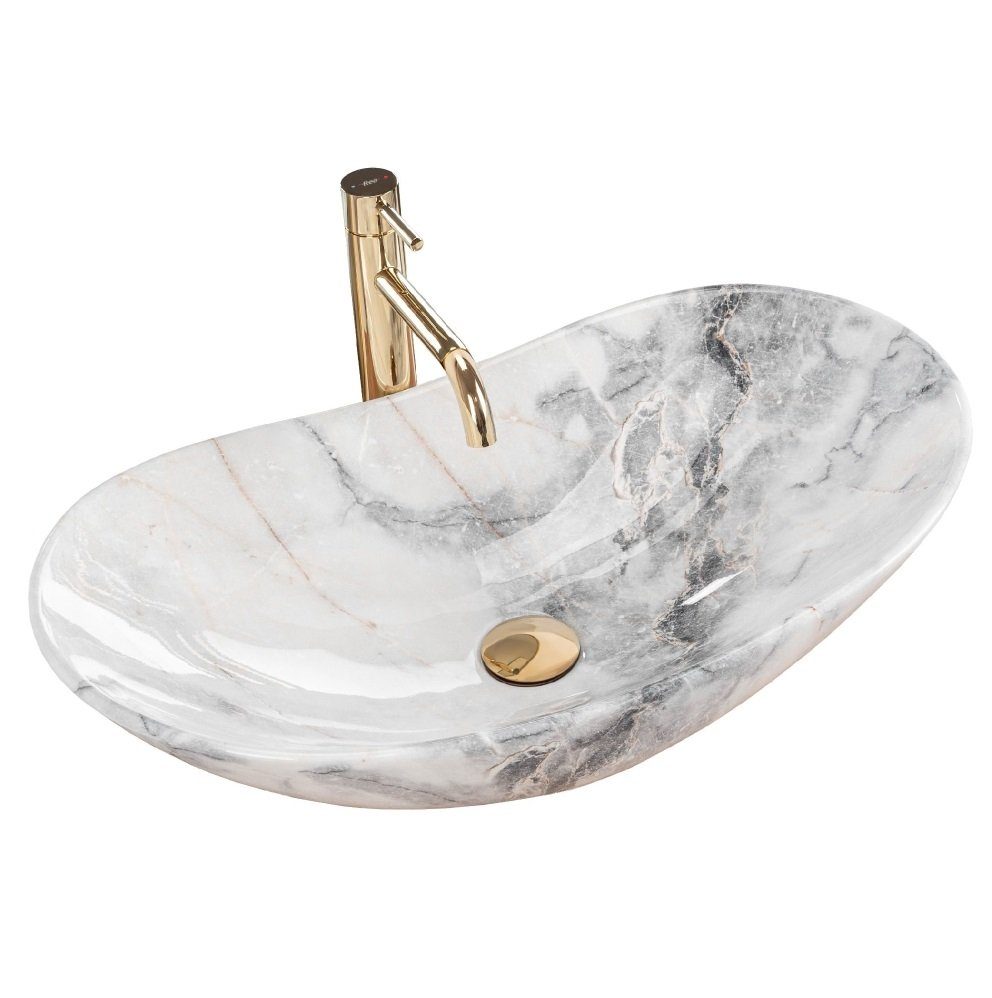 wohnwerk.idee Aufsatzwaschbecken Waschbecken Marmor Optik 60,5x36cm Royal Granit