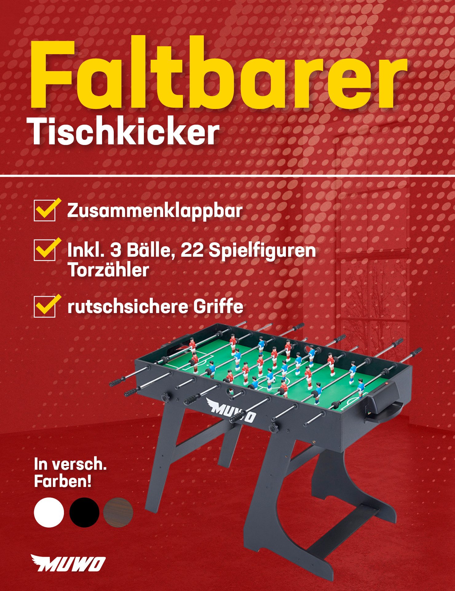 MUWO Kickertisch "Mondial" Indoor faltbarer Tischkicker