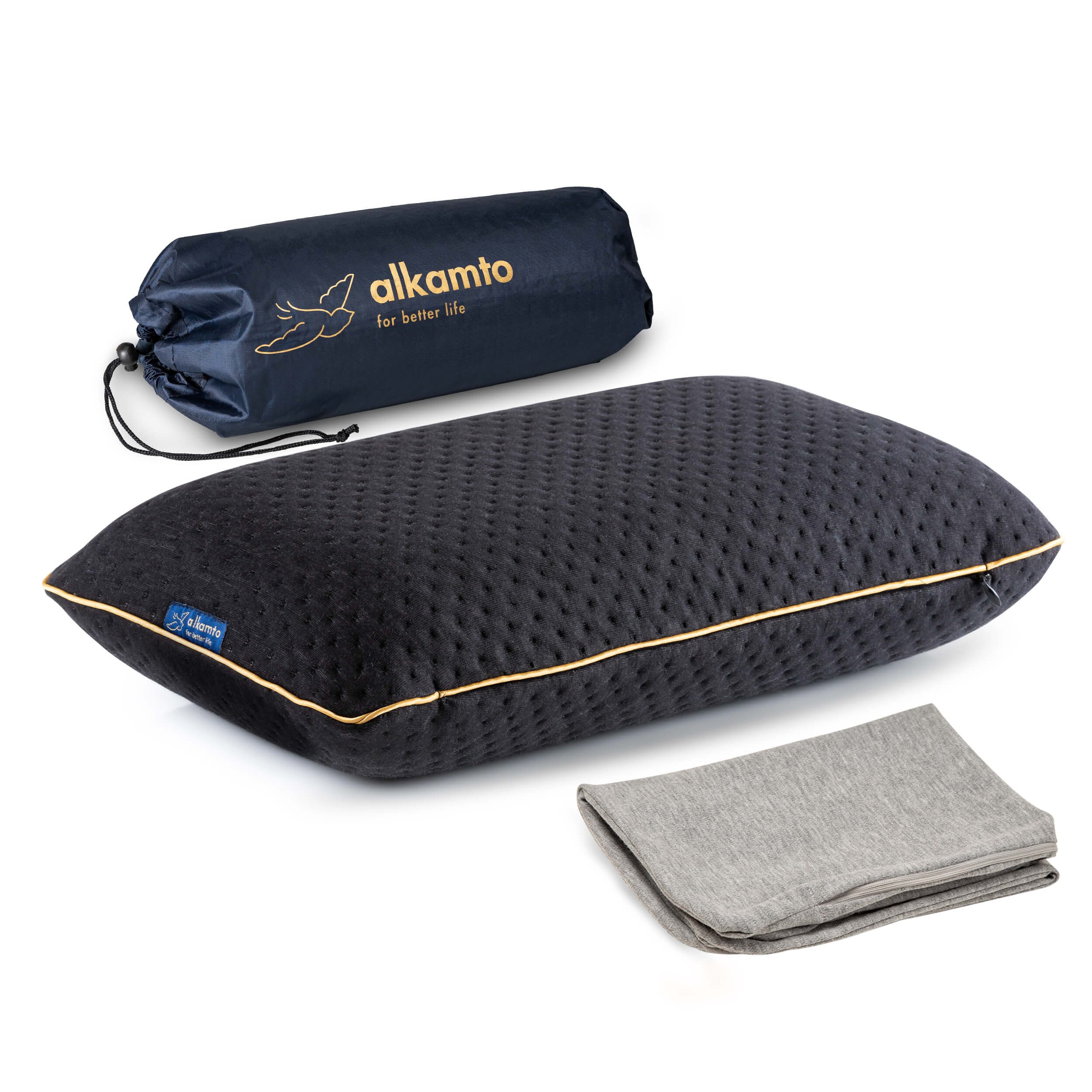 Alkamto Kopfkissen Alkamto Orthopädisches Reise- & Campingkissen Memory-Schaum 40x25x10cm, Füllung: 100% Memory-Smart-Schaum, Bezug: Viskose, Seitenschläfer, Bauchschläfer, Rückenschläfer, 100% Baumwolle, Äußerer Bezug: Viskose, Füllung: 100% Viscoschaum