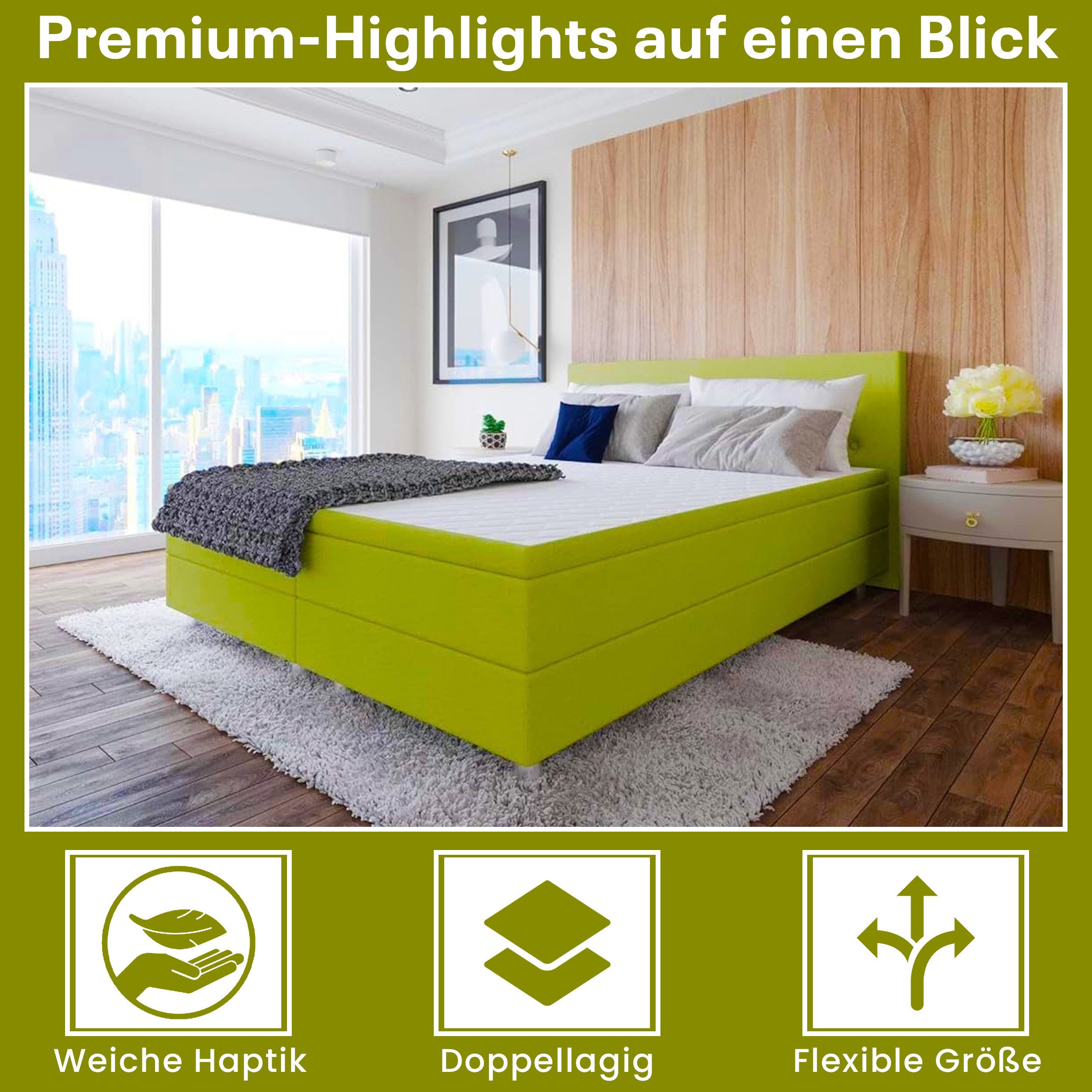 Best for Home Boxspringbett mit gepolstertem Kopfteil, komfortabler Bonnell-Matratze & 5 cm Topper (Boxspringbett-Set mit Matratze und Topper, 1-St., 90x200 120x200 140x200 160x200 180x200 200x200), Handwerksqualität,TOP Preis-Leistungs-Verhältnis