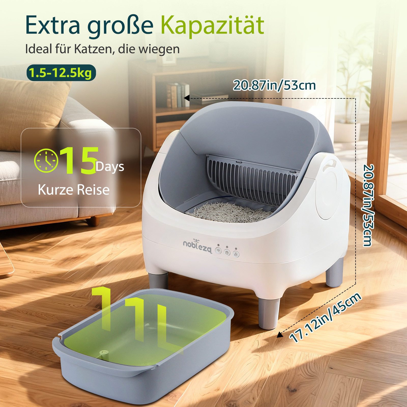 nobleza Katzentoilette Selbstreinigende Katzentoilette, App-Steuerung,offener Oberseite