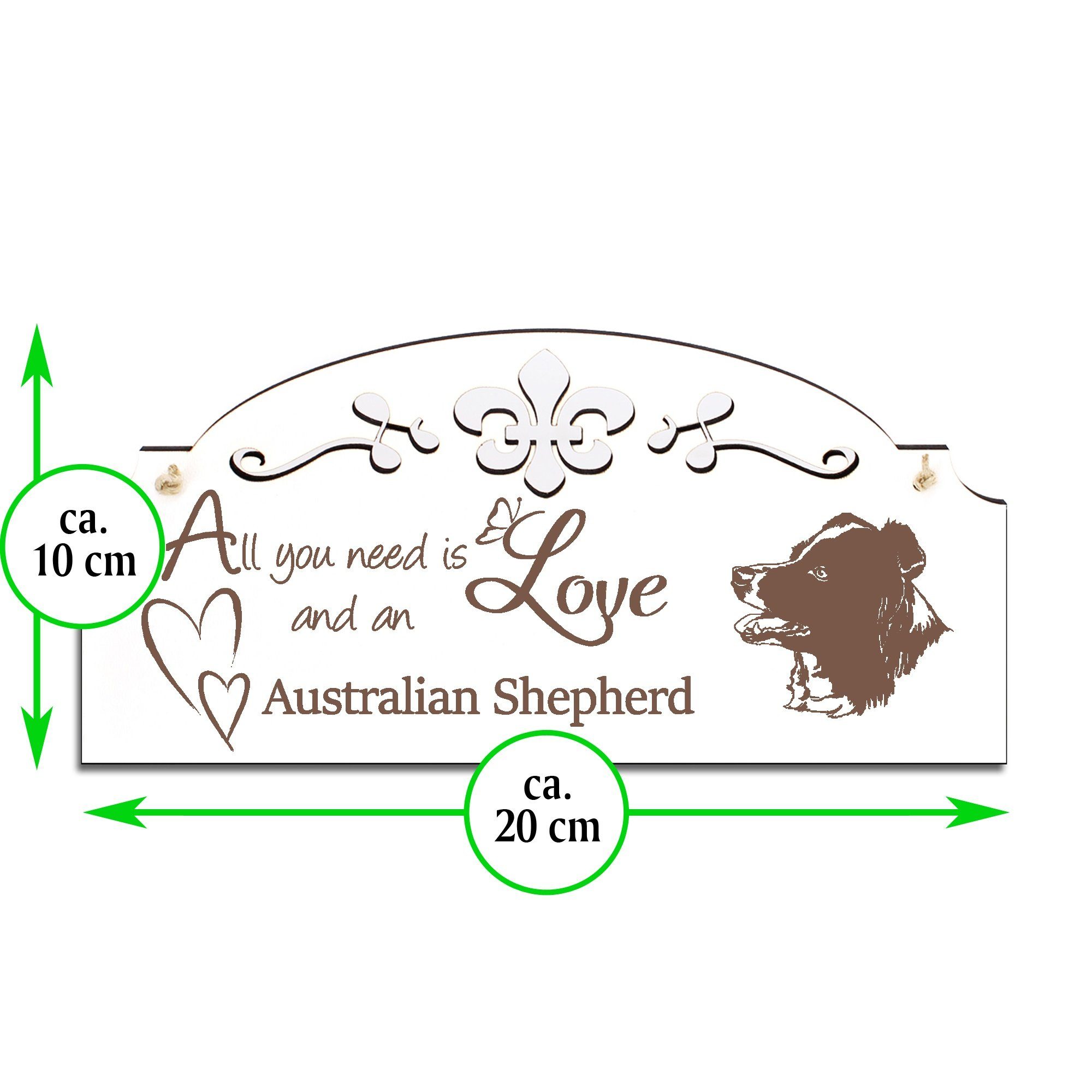 Hängedekoration All Deko need Dekolando 20x10cm Australian Shepherd is you Love