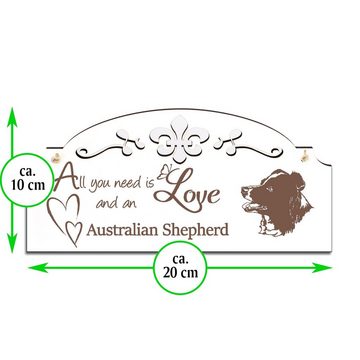 Dekolando Hängedekoration Australian Shepherd Deko 20x10cm All you need is Love