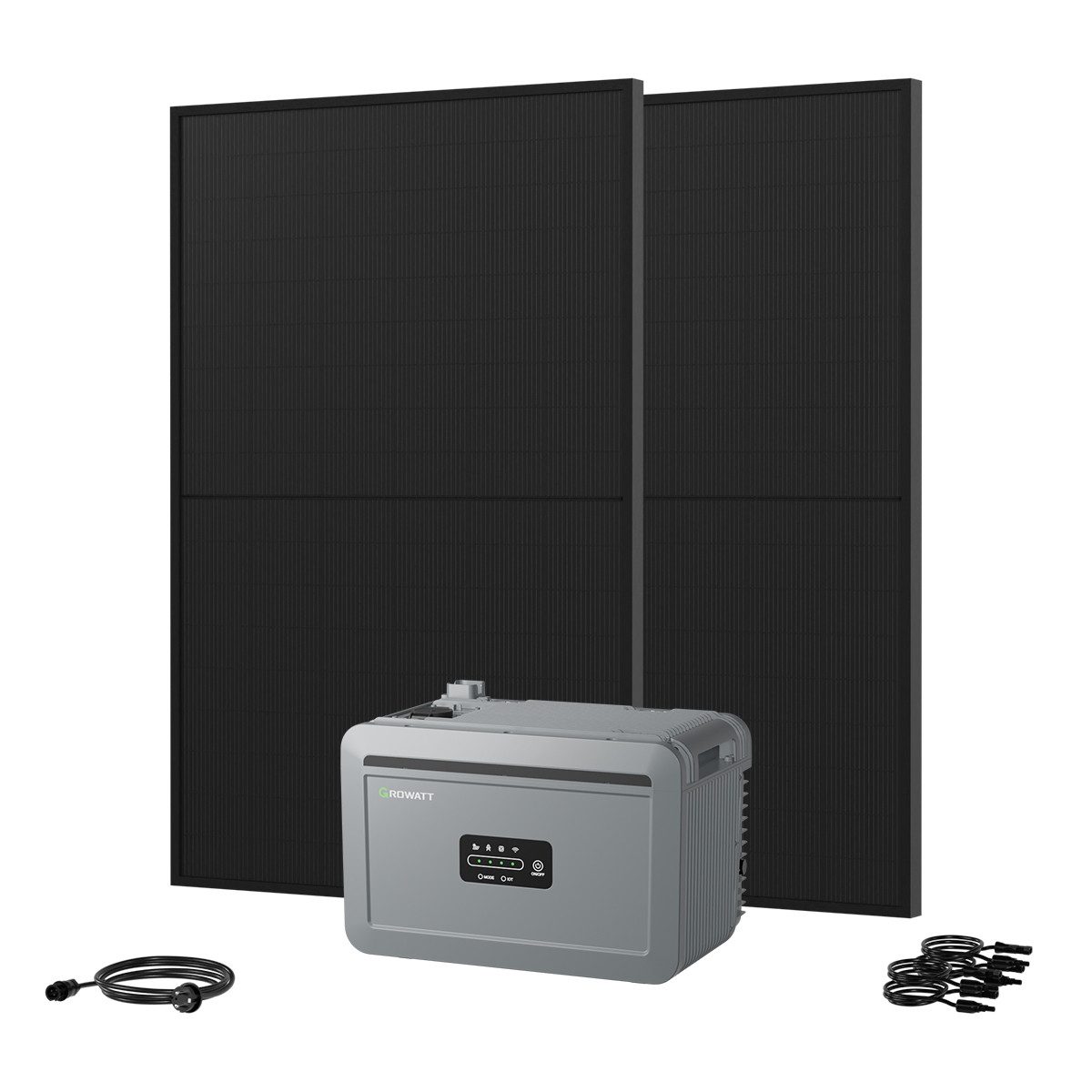 Growatt Balkonkraftwerk 900W Bifazial PV mit Speicher Growatt NEXA 2000 2048Wh All-in-One LFP, (2x JA Solar 450Wp Full Black und NEXA 2000 All-in-One Speicher), WiFi & Bluetooth-Unterstützung