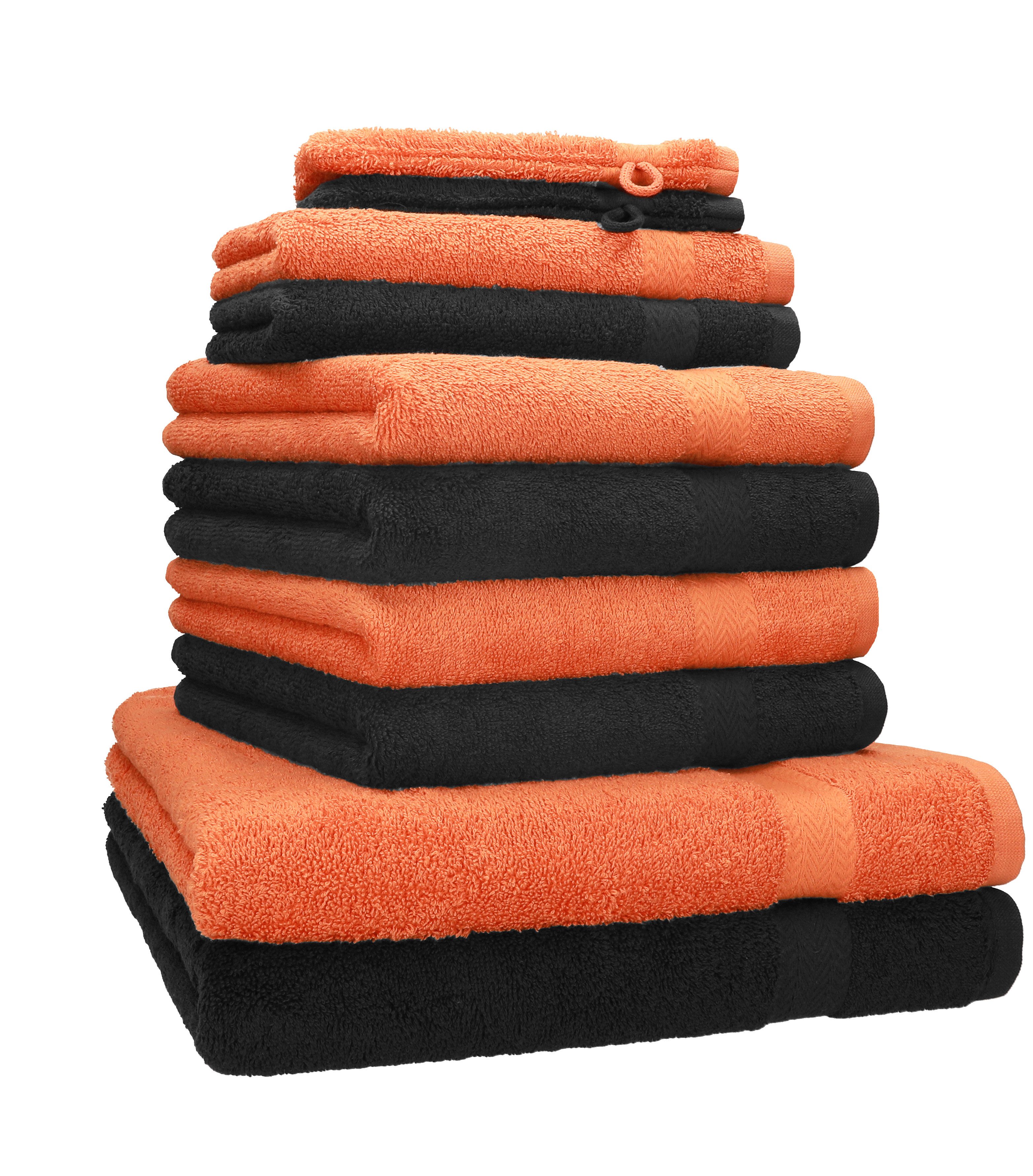 Betz Handtuch Set 10-tlg. Handtuch-Set Premium Farbe Orange und Schwarz, 100% Baumwolle (Set, 10-St)