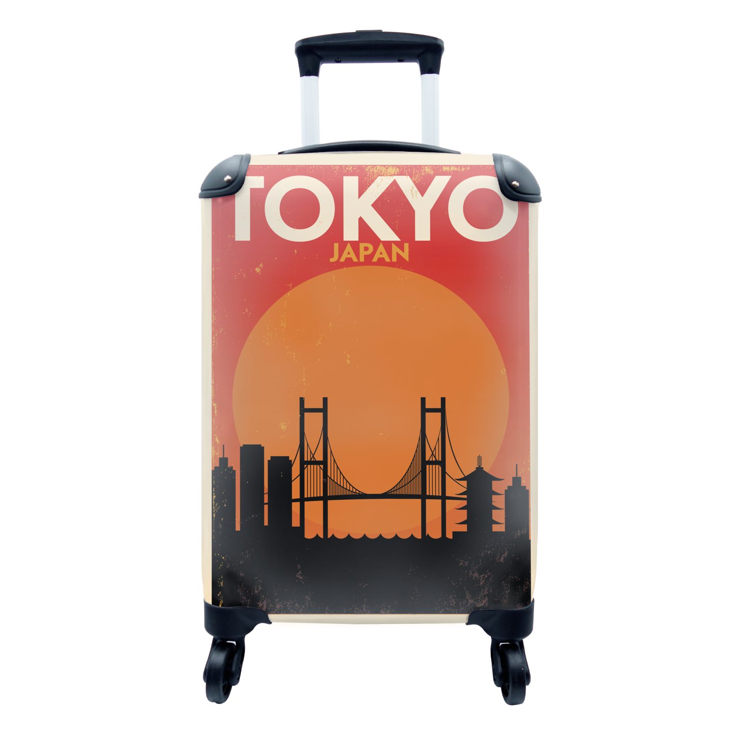 Reisetasche Trolley, Reisekoffer rollen, Rollen, für Handgepäckkoffer MuchoWow Handgepäck - Ferien, Illustration, - - mit Japan Brücke Vintage 4