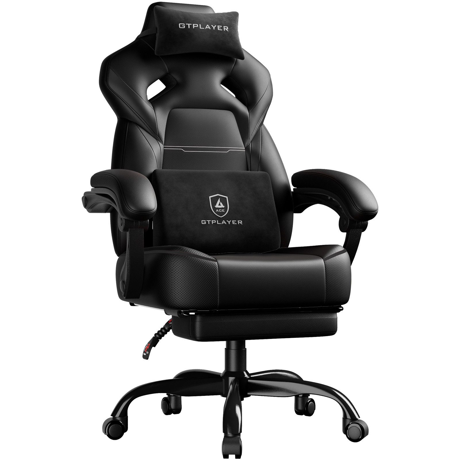 GTPLAYER Gaming-Stuhl Gamer Sessel Gamer Stuhl mit Fußstütze Lendenkissen Kopfstütze, Verstellbaren Armlehnen mit Fußstütze Gamingstuhl 150 Kg Drehbarer