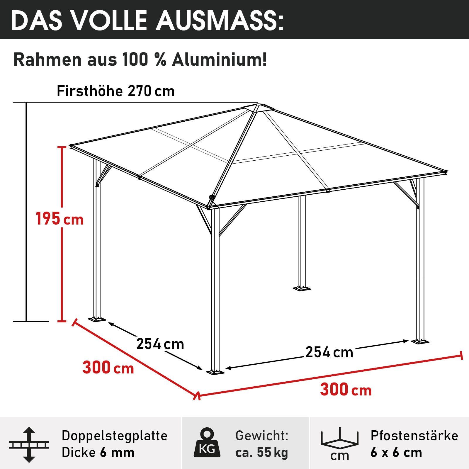 BRAST Pavillon Summerdream Aluminium 3x3m inkl. Moskitonetz, TÜV wasserdicht UV-Schutz festes Dach – Bild 3 von 5