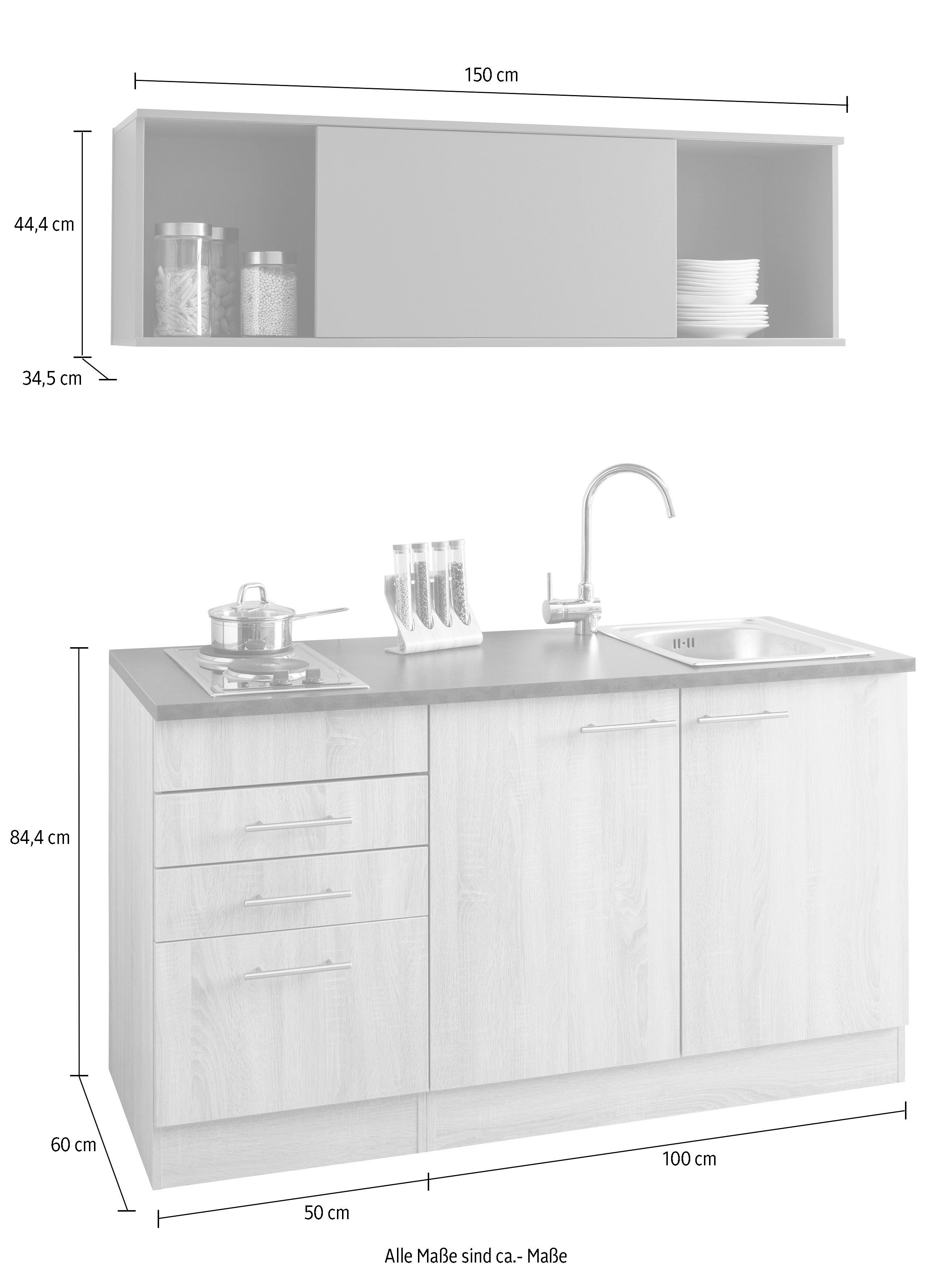 Cuisine OPTIFIT Mini Pantry, 150 cm de large, avec plaque de cuisson et évier intégré