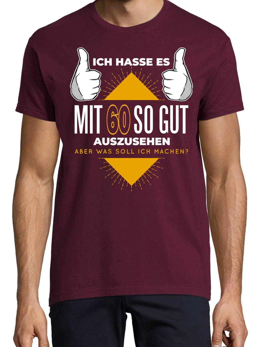 Und lustigem Designz T-Shirt 60 Burgund Youth Gutaussehend Frontprint mit Shirt Herren