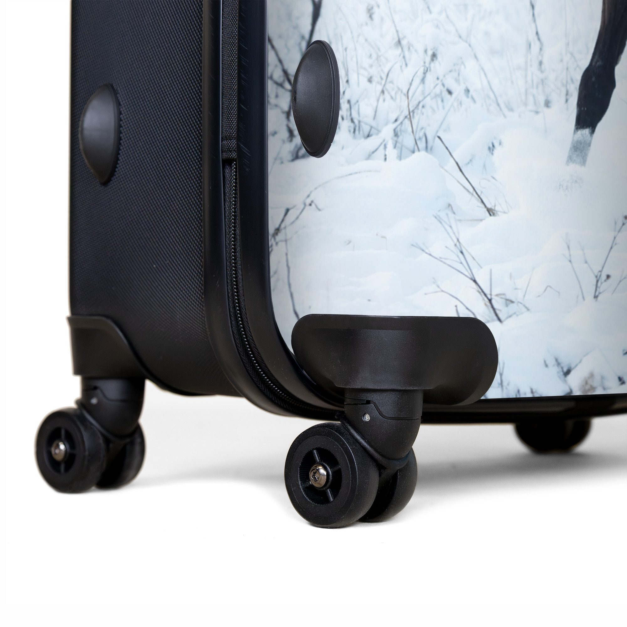NoBoringSuitcases.com© Hartschalen-Trolley Pferd - Winter - Schnee - Porträt - Kinder 77 cm - 98 L, 8 Rollen, Großer Reisetasche mit Rollen für 30kg, Kinderkoffer