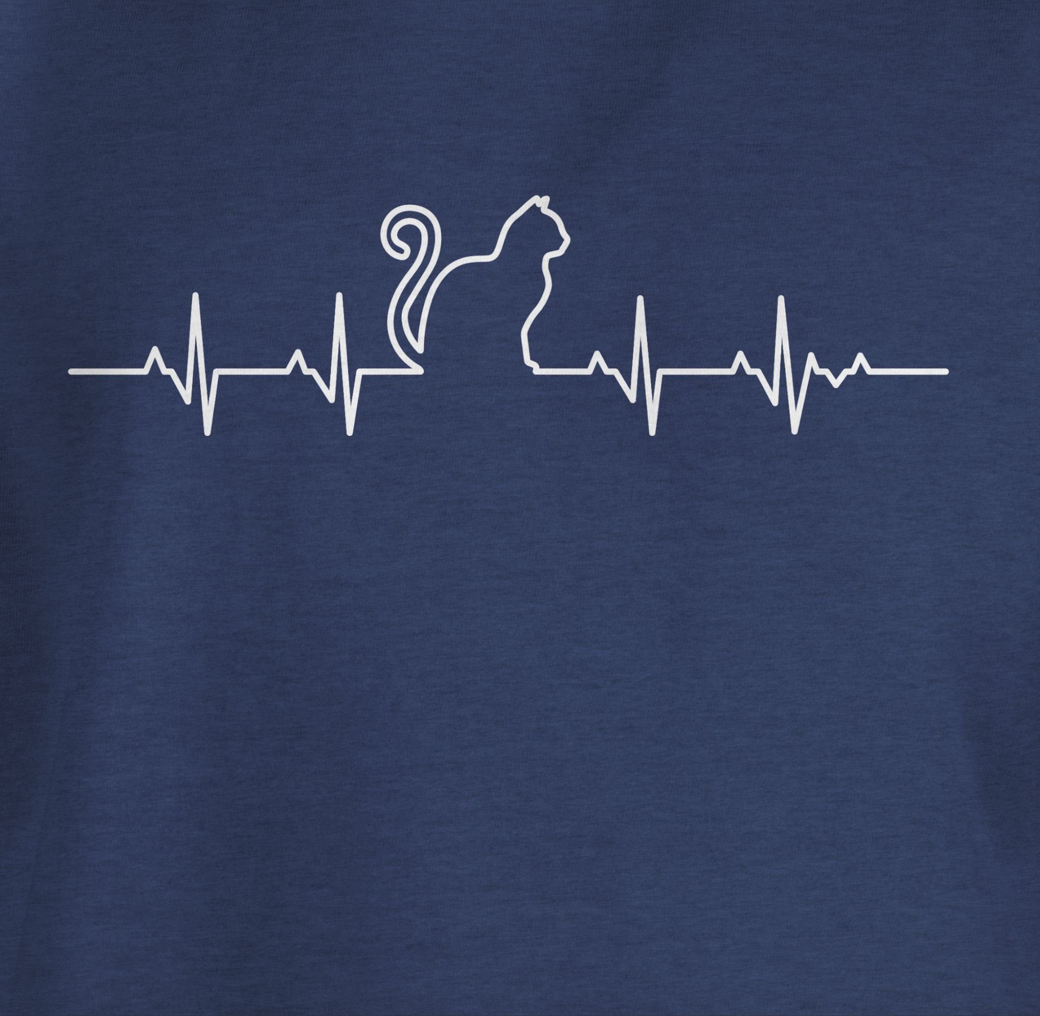 Shirtracer T-Shirt Herzschlag Dunkelblau Katze Animal Tiermotiv Print 2 Meliert