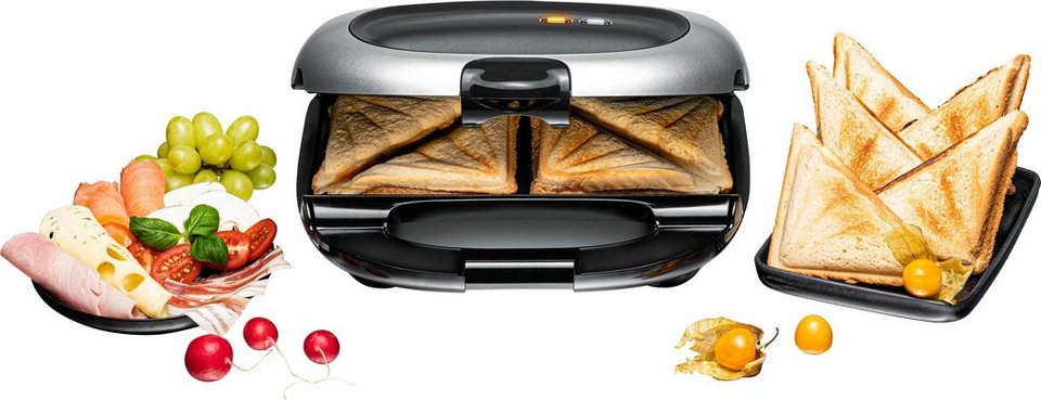Rommelsbacher Sandwichmaker ST 1000, 950 W, für 2 American XL Toasts (ca.  12 x 12 cm), Perfekte Dreiecks-Sandwiches: extra hohe Trennstege für  leichtes Trennen