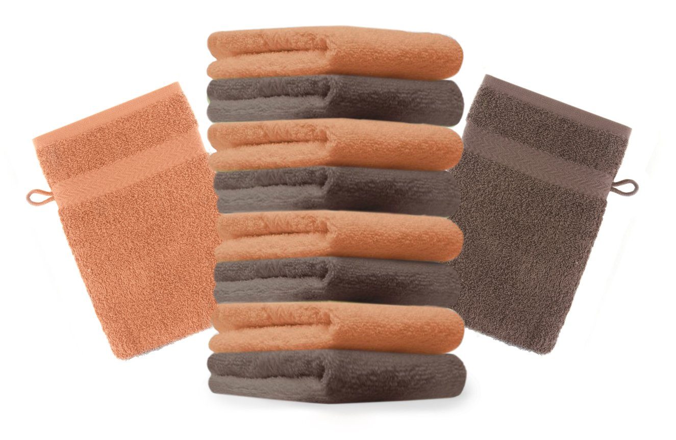 Betz Waschhandschuh 10 Stück Waschhandschuhe Premium 100% Baumwolle Waschlappen Set 16x21 cm Farbe orange und nussbraun