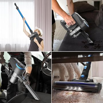 YISORA Akku-Hand-und Stielstaubsauger Ultraleichter Staubsauger Kabellos, Vacuum Cleaner Handstaubsauger, Akku Staubsauger, Ultraleichter 6 in 1 Staubsauger kabellos beutellos, Handstaubsauger Stielstaubsauger für Teppichen, Hartboden, Tierhaare, 4 LED-Leuchten