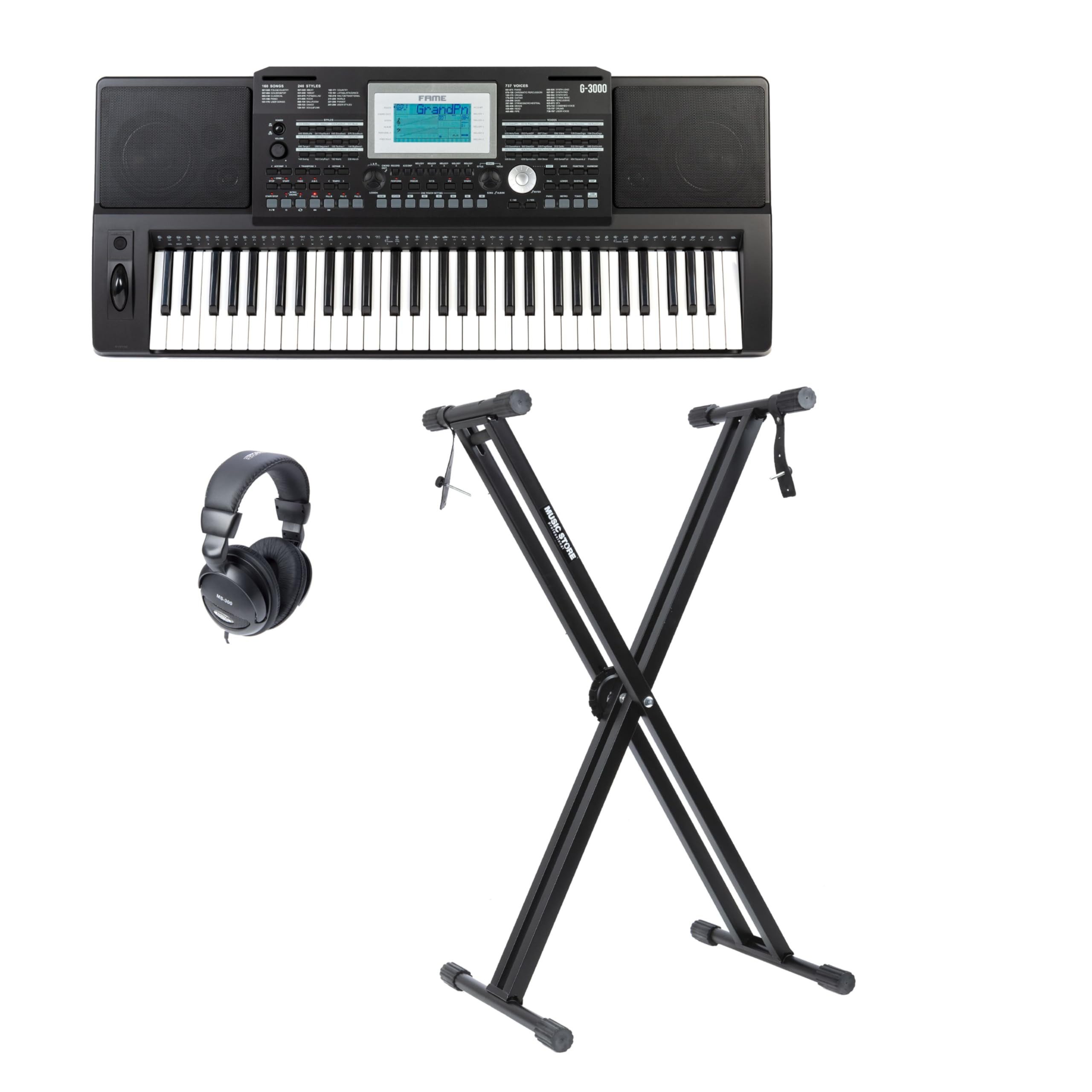 FAME Home-Keyboard (G-3000 Keyboard Set 737 Sounds 240 Styles 128 Polyphonie Digital Tastatur Pitchbend Display USB MIDI Kopfhöreranschluss LINE IN/OUT Effektprozessor 61 Tasten 9kg, Keyboards, Home Keyboards), G-3000 Keyboard Set, Digital Tastatur, USB MIDI
